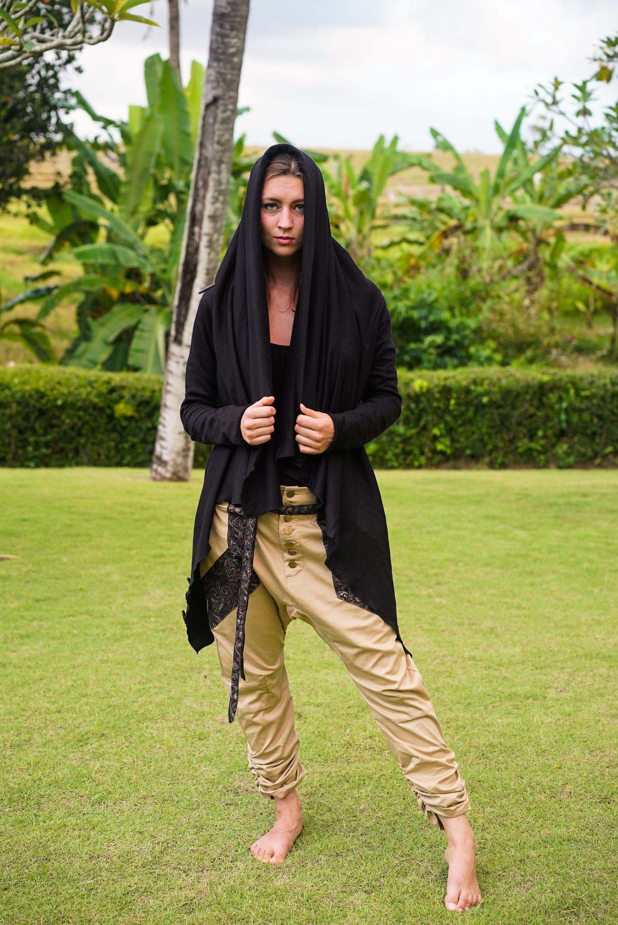 VALO Design Hoodies KENOBI Obsidian Black - Jedi style cotton denim hoodie with wooden buttons