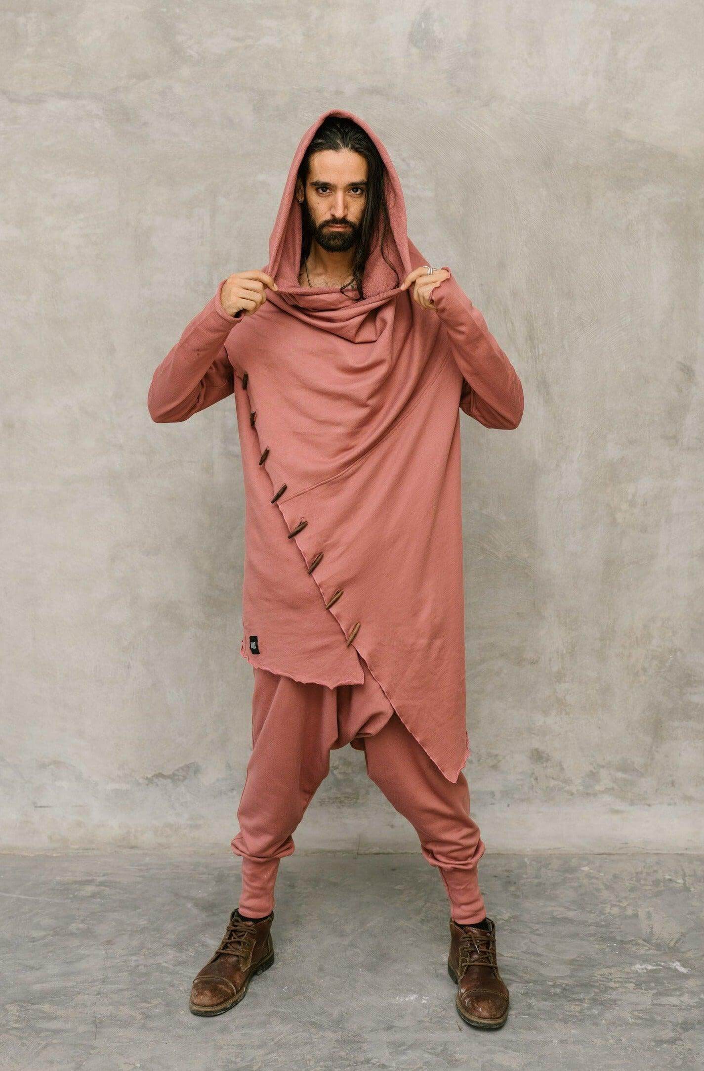 VALO Design Hoodies KENOBI Red Rossore - Jedi style cotton denim hoodie with wooden buttons