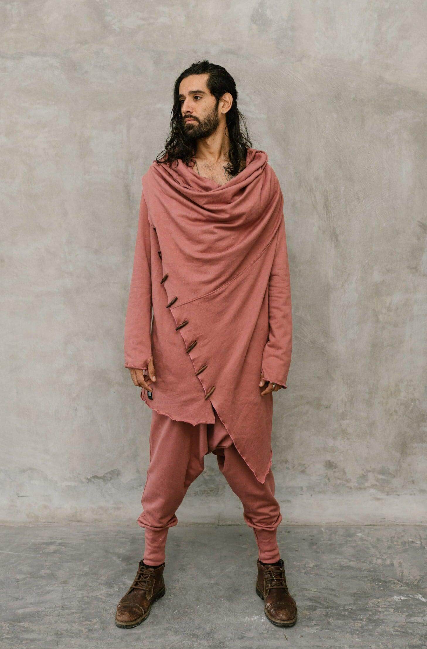 VALO Design Hoodies KENOBI Red Rossore - Jedi style cotton denim hoodie with wooden buttons