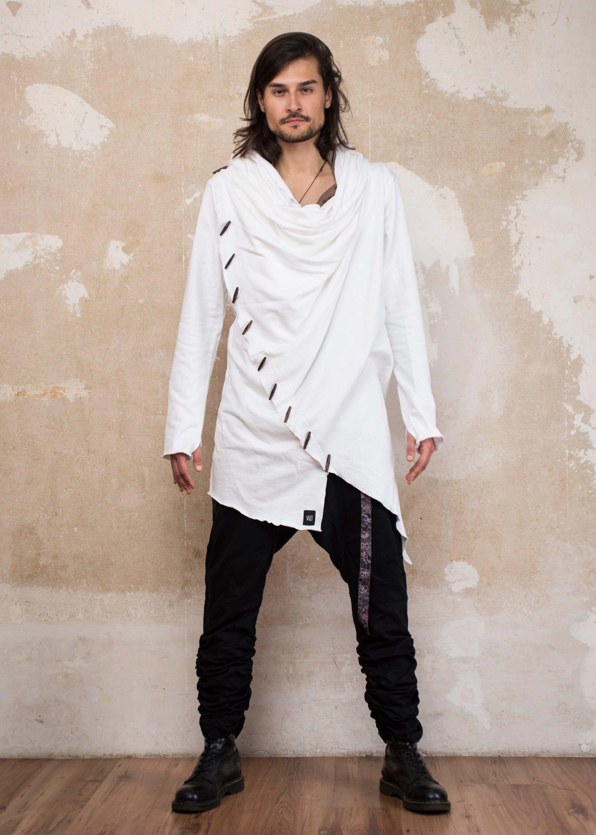 VALO Design Hoodies KENOBI White - Jedi style cotton hoodie with wooden buttons