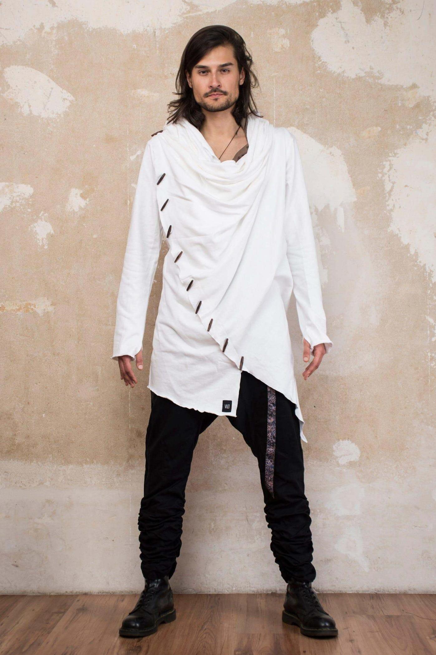 VALO Design Hoodies KENOBI White - Jedi style cotton hoodie with wooden buttons