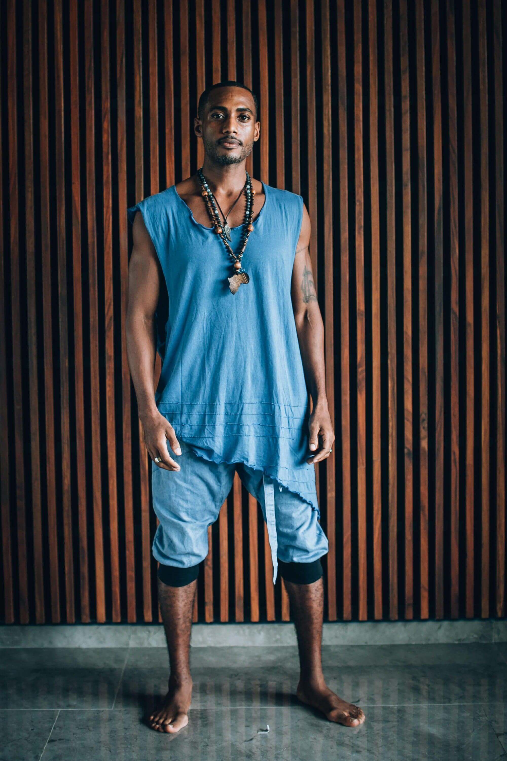 VALO Design Clothing Shirts S/M / Sandwash blue KIVI VEST - A loose fit sleeveless tank top shirt with asymmetric cut and stitch work details