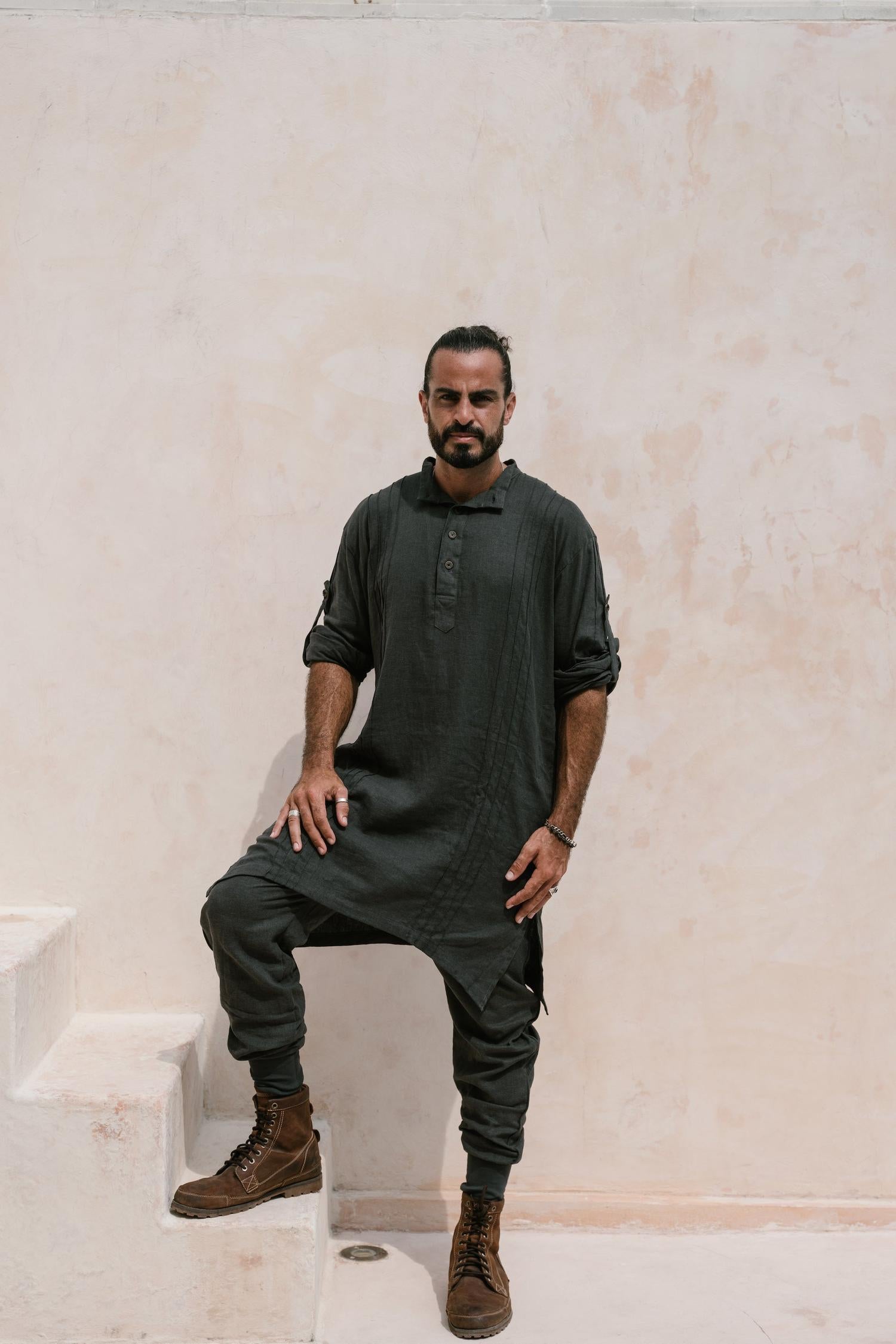 KOKO Pants Linen - Relaxed Oriental Boho Jogger Trousers-Pants-VALO Design Clothing