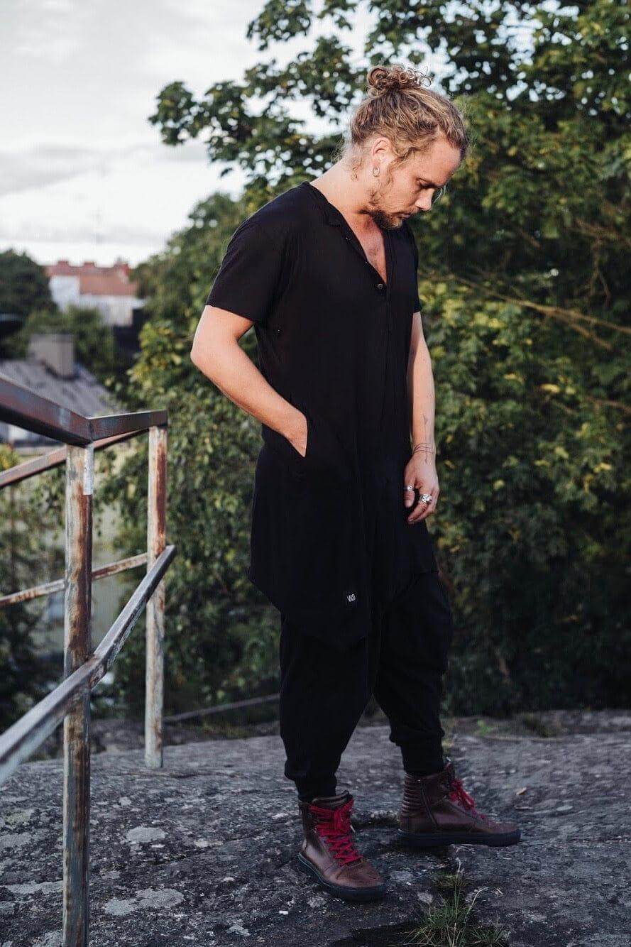 VALO Design Clothing KURTAN - Bamboo oversize tee with top button up and asymmetric side cuts