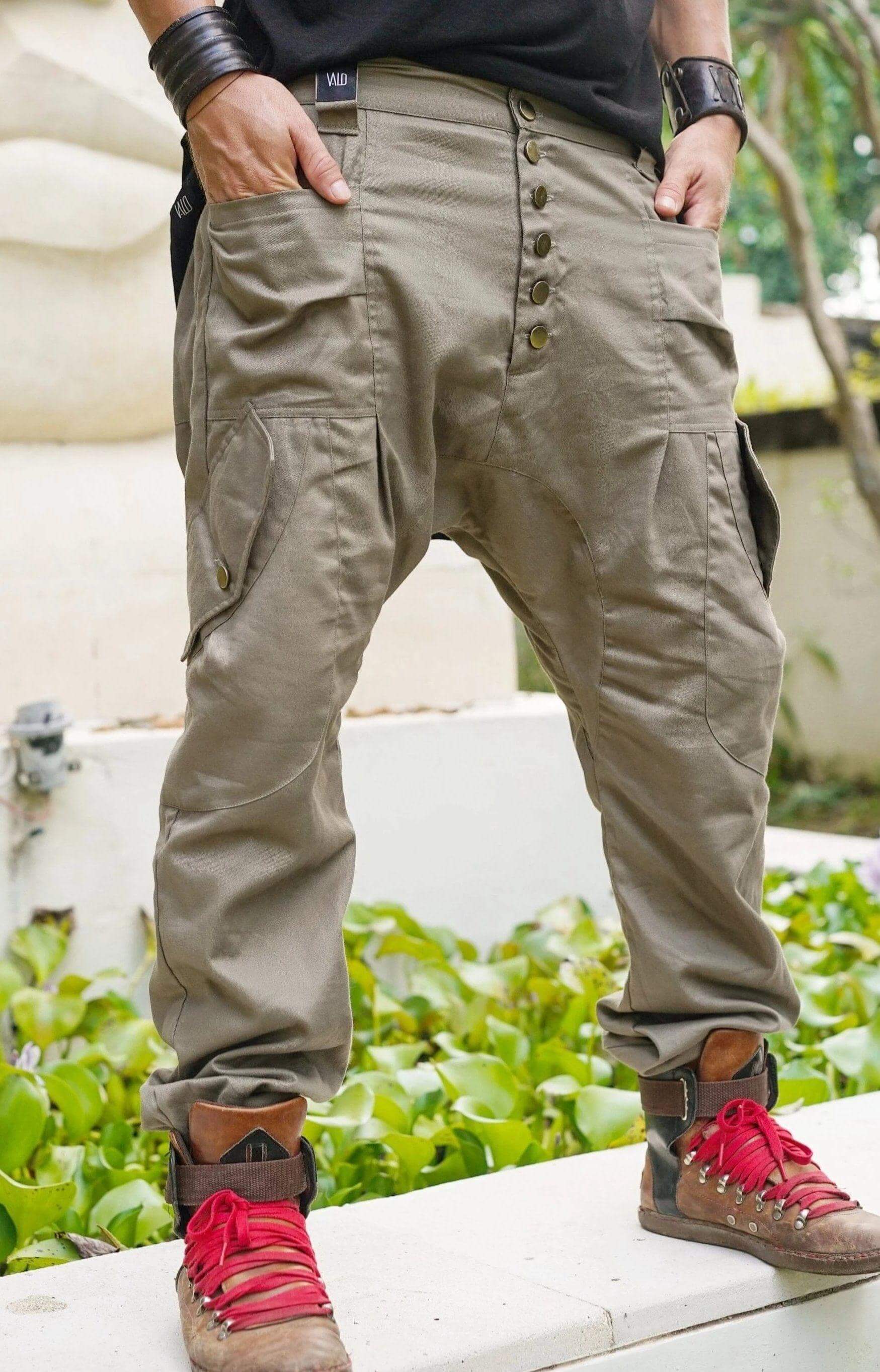 Drop Crotch pants, Drop Crotch Harem Pants, Low Crotch Pants, Drop Crotch Men, Drop Crotch Women, Handmade pants, Cotton Canvas, Green,Beige