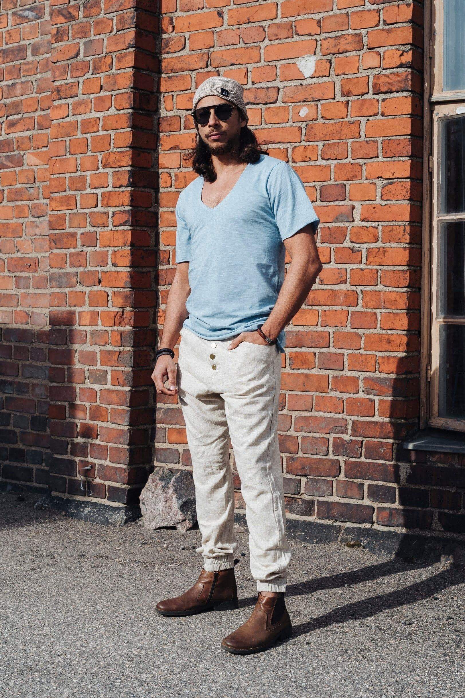 VALOdesigns Pants Cream Linen / S/M MAA - Elegant drop crotch trousers with casual fit