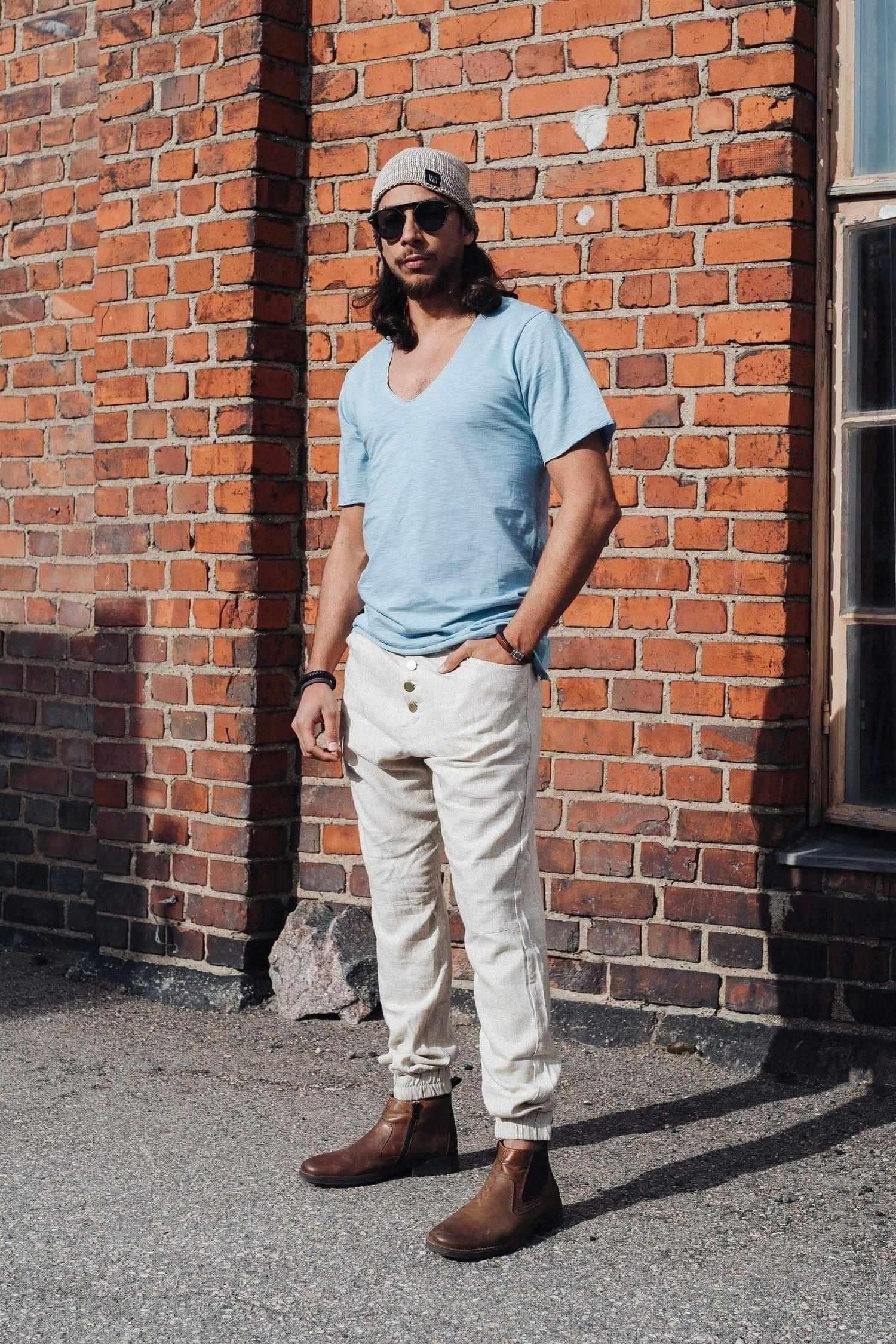 VALOdesigns Pants Cream Linen / S/M MAA - Elegant drop crotch trousers with casual fit