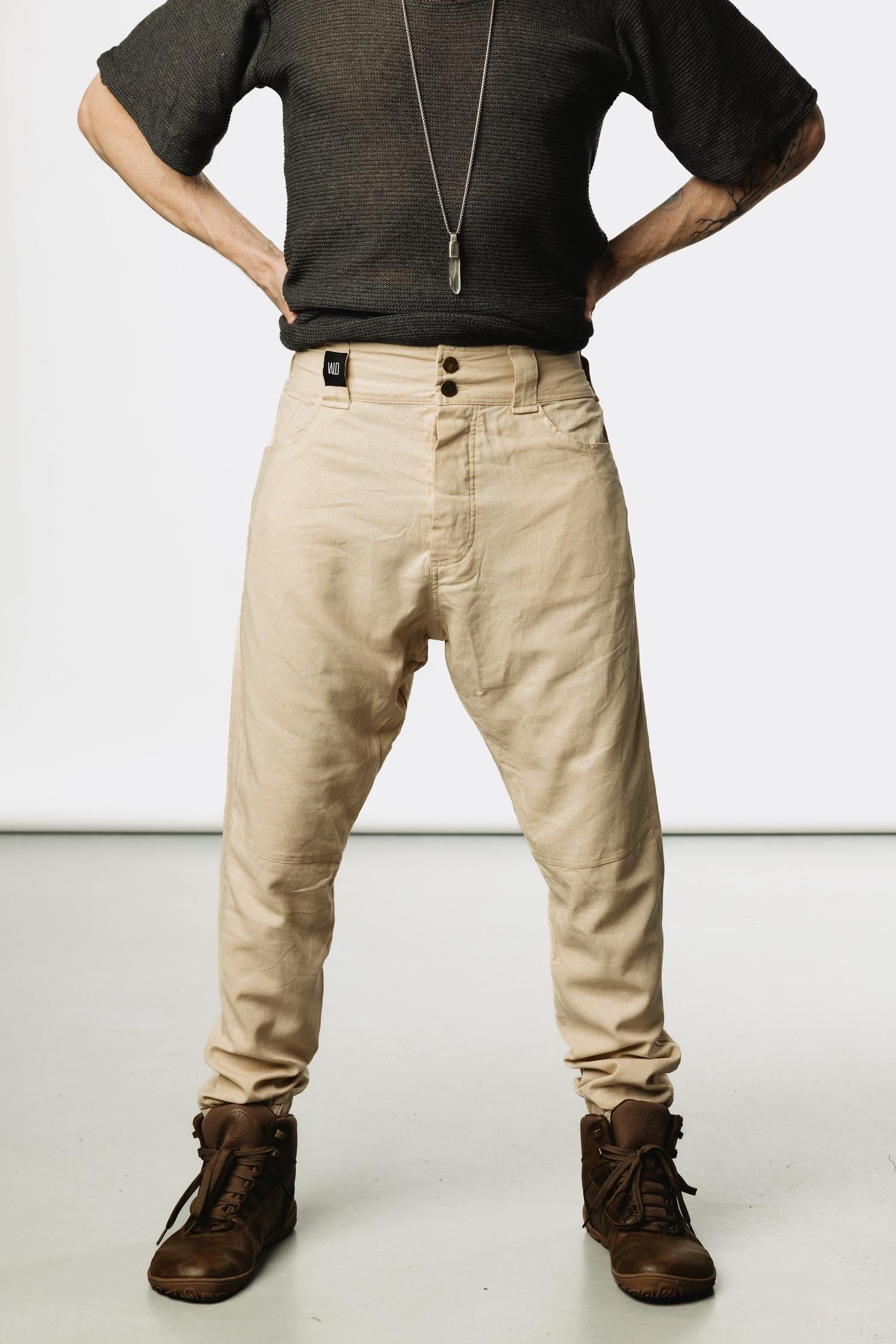 MAA - Elegant Drop Crotch Trousers With Casual Fit-Pants-VALO Design Clothing