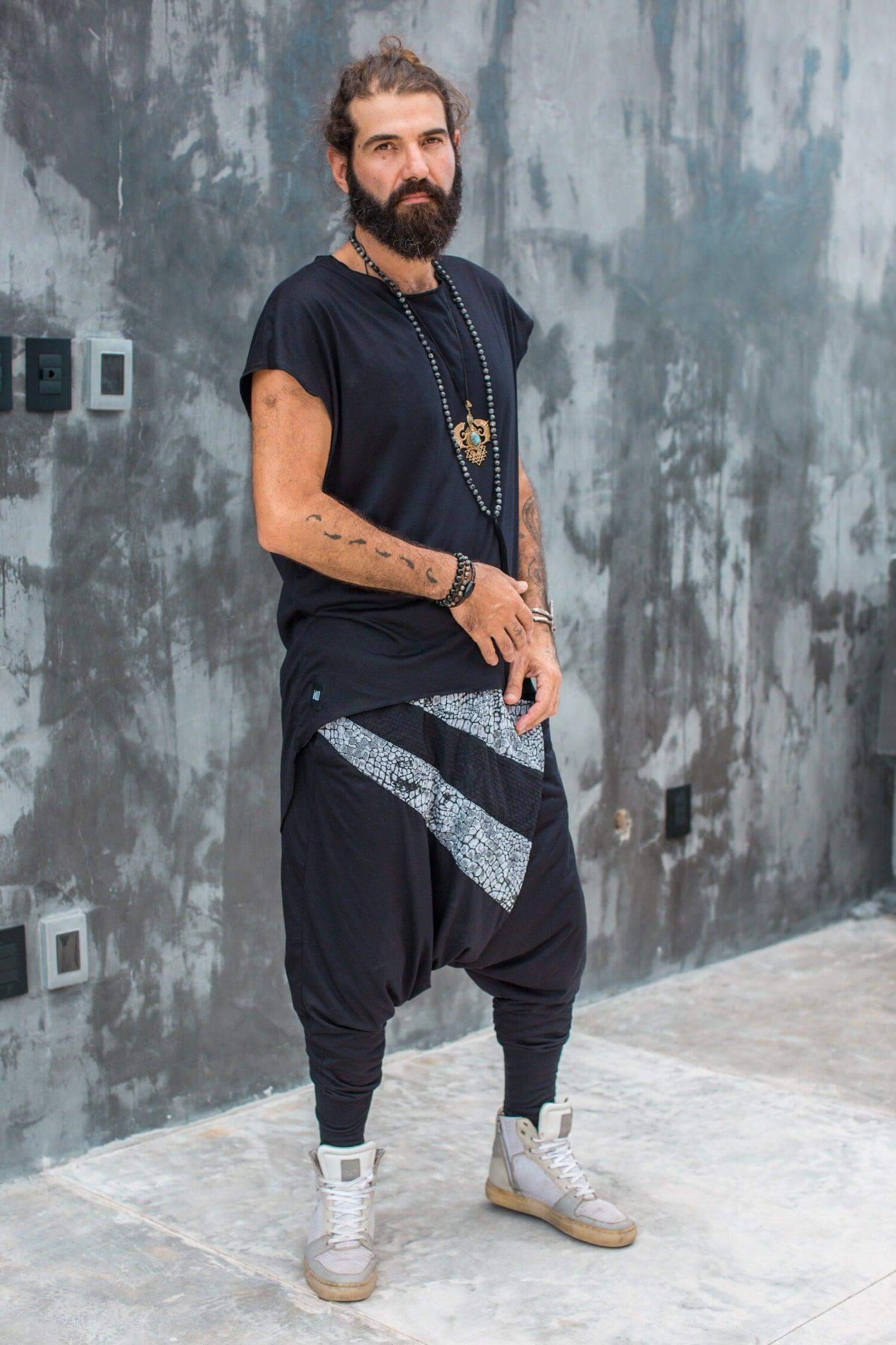 VALO Design Pants Ninja Warrior AGUNG – Stylish, slim-leg harem drop-crotch pants crafted from soft, elegant cotton fabric