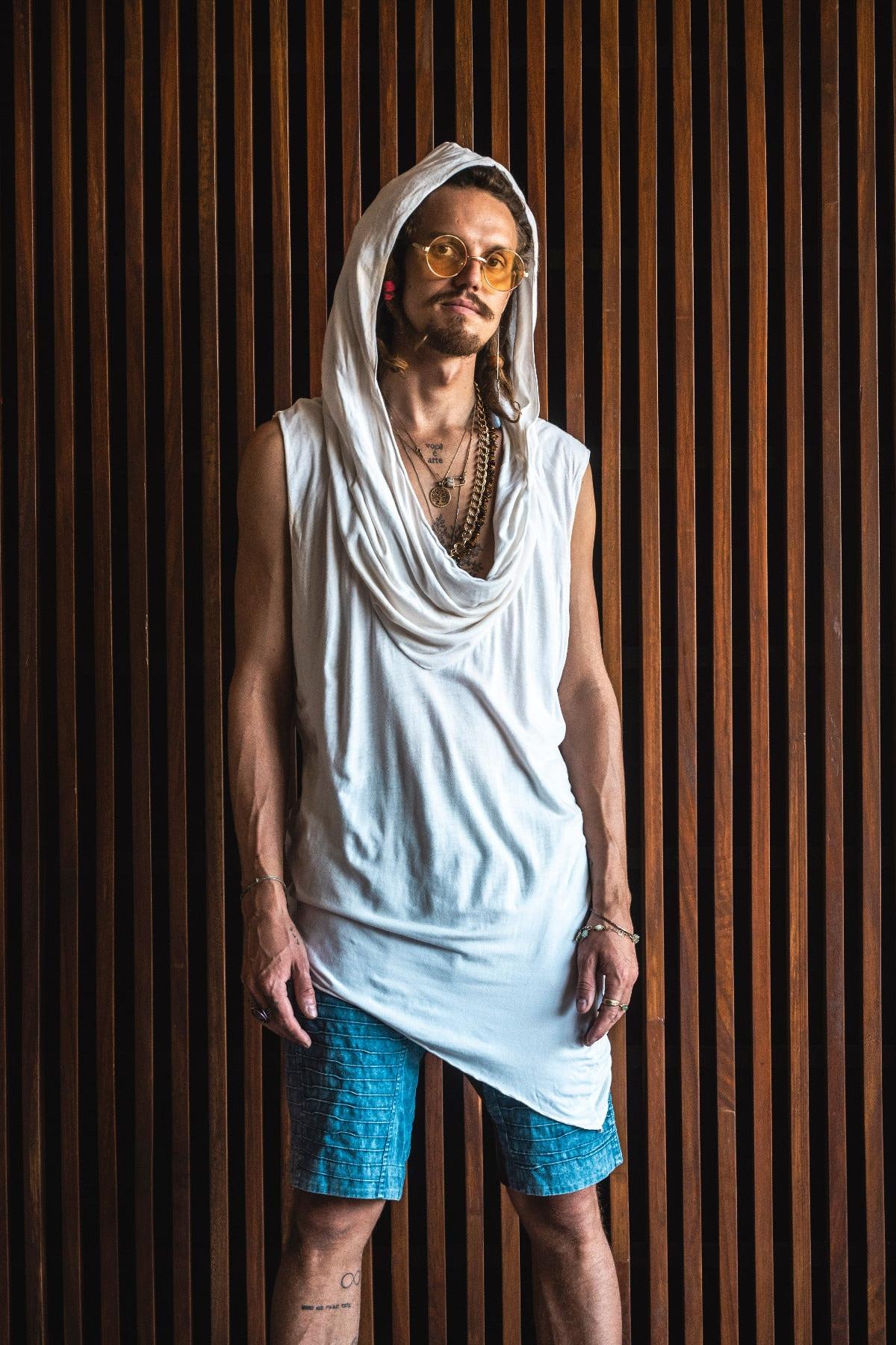 VALO Design Hoodies NOMAD Bamboo - Light and breathable cowl neck Ninja assassin style sleeveless hooded tee, made from eco-bamboo stretch