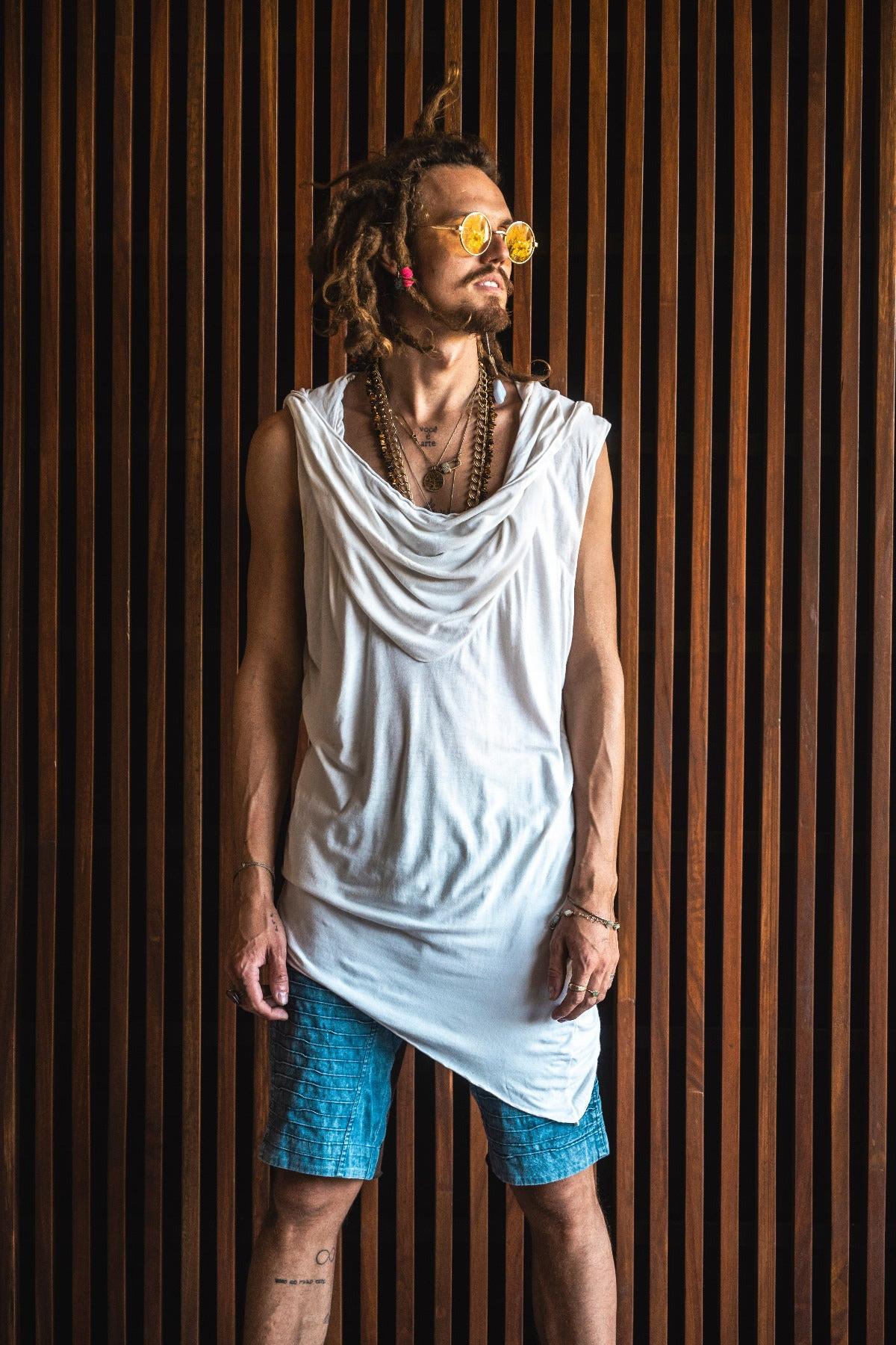 VALO Design Hoodies NOMAD Bamboo - Light and breathable cowl neck Ninja assassin style sleeveless hooded tee, made from eco-bamboo stretch