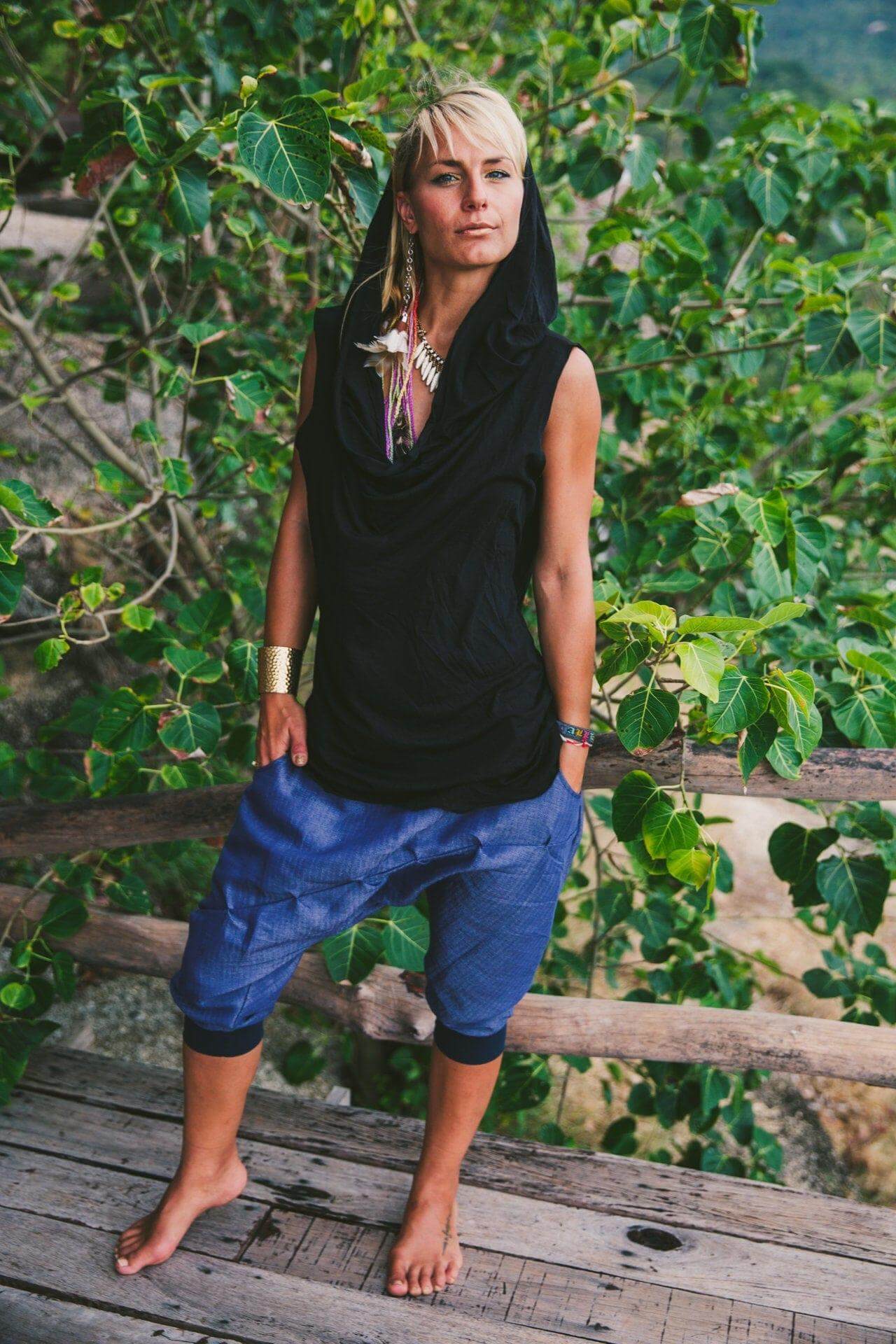 Asymmetric sleeveless bamboo hoodie, comfortable organic bamboo hoodie, ninja assassin hoodie, boho chic hooded t-shirt, designer hooded tee