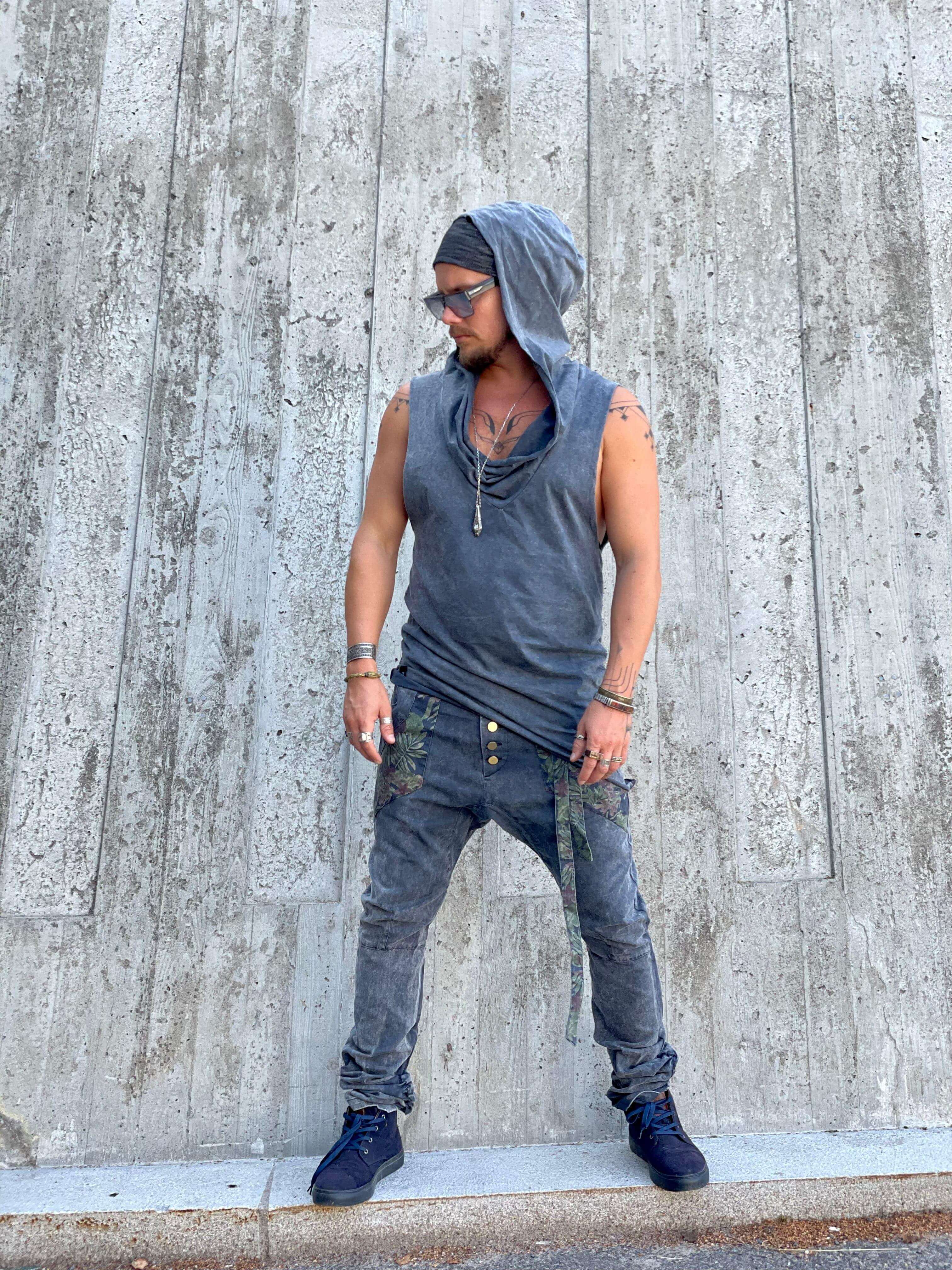 VALOdesigns Hoodies S / Stonewashed grey NOMAD Cotton - Boho ninja assassin summer sleeveless T-shirt