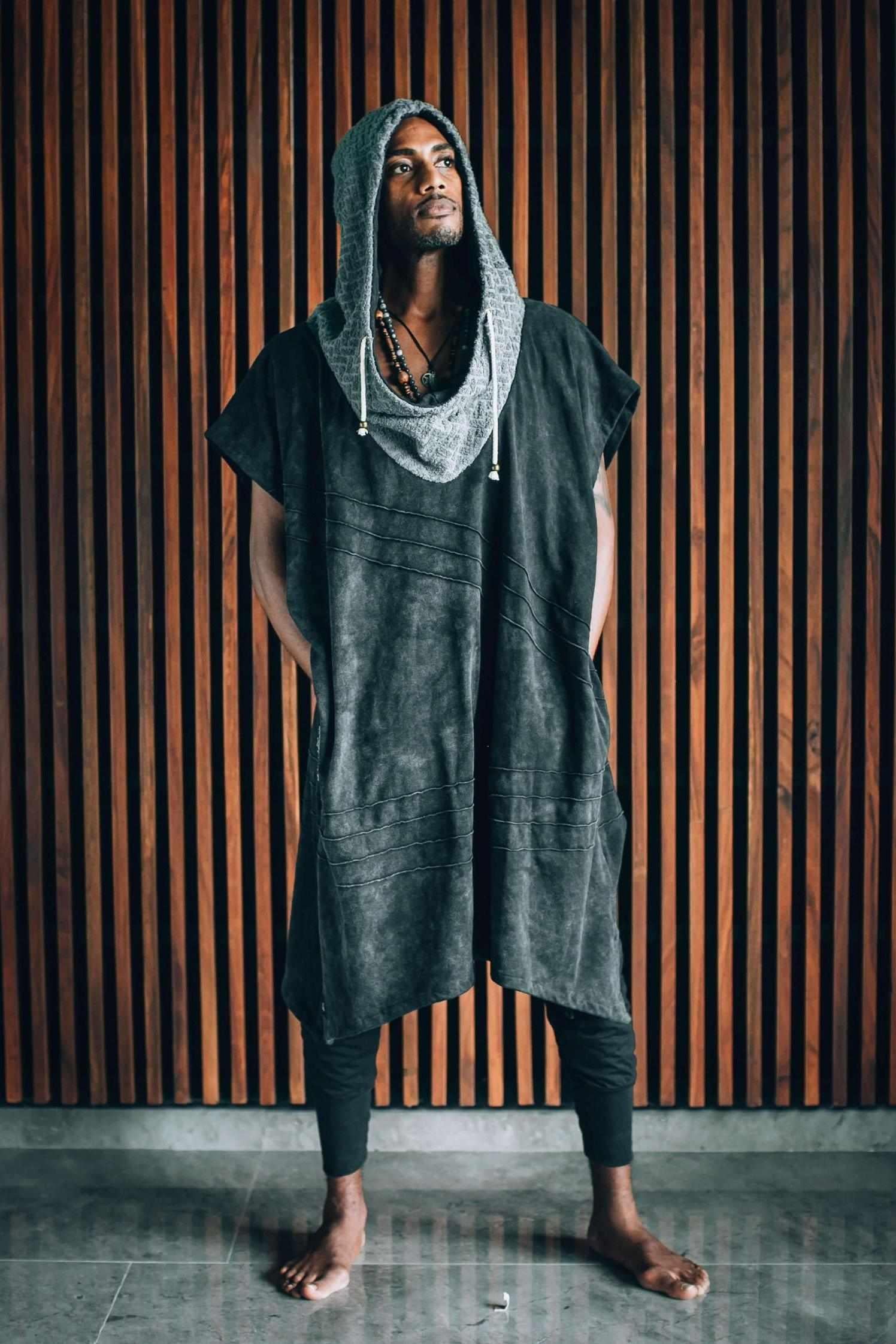 VALO Design Hoodies ONSEN - Inspired by Japanese aesthetics, our new hooded poncho robe kaftan ONSEN is made from 100% Terry Cotton, durable and smooth natural material