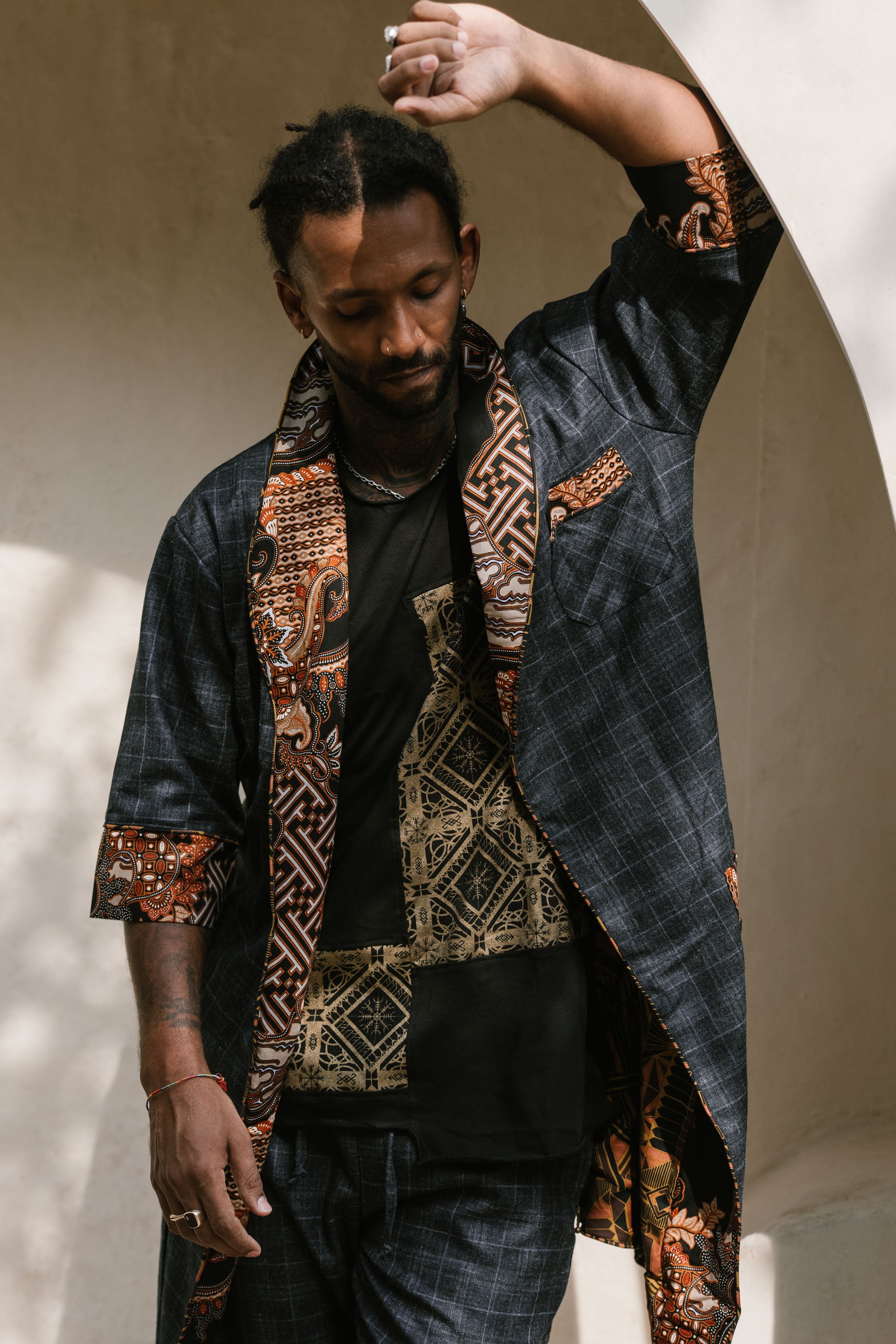 POMO Jacket Blue Wool - Gentlemen Kimono Jacket