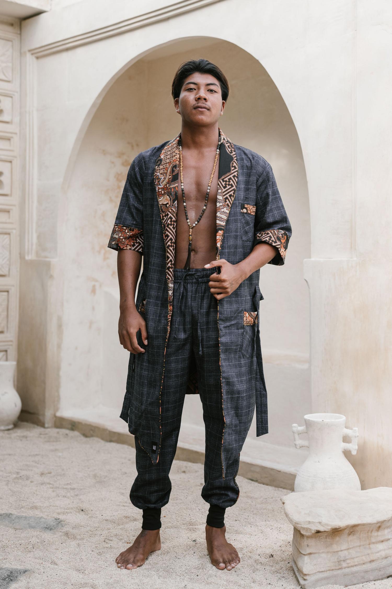 POMO Jacket Blue Wool - Gentlemen Kimono Jacket