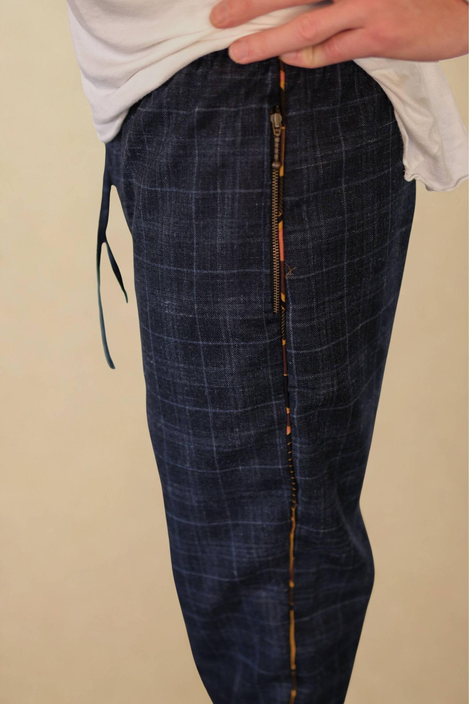 POMO Pants Blue - Relaxed Oriental Chic Wool Cotton Pants