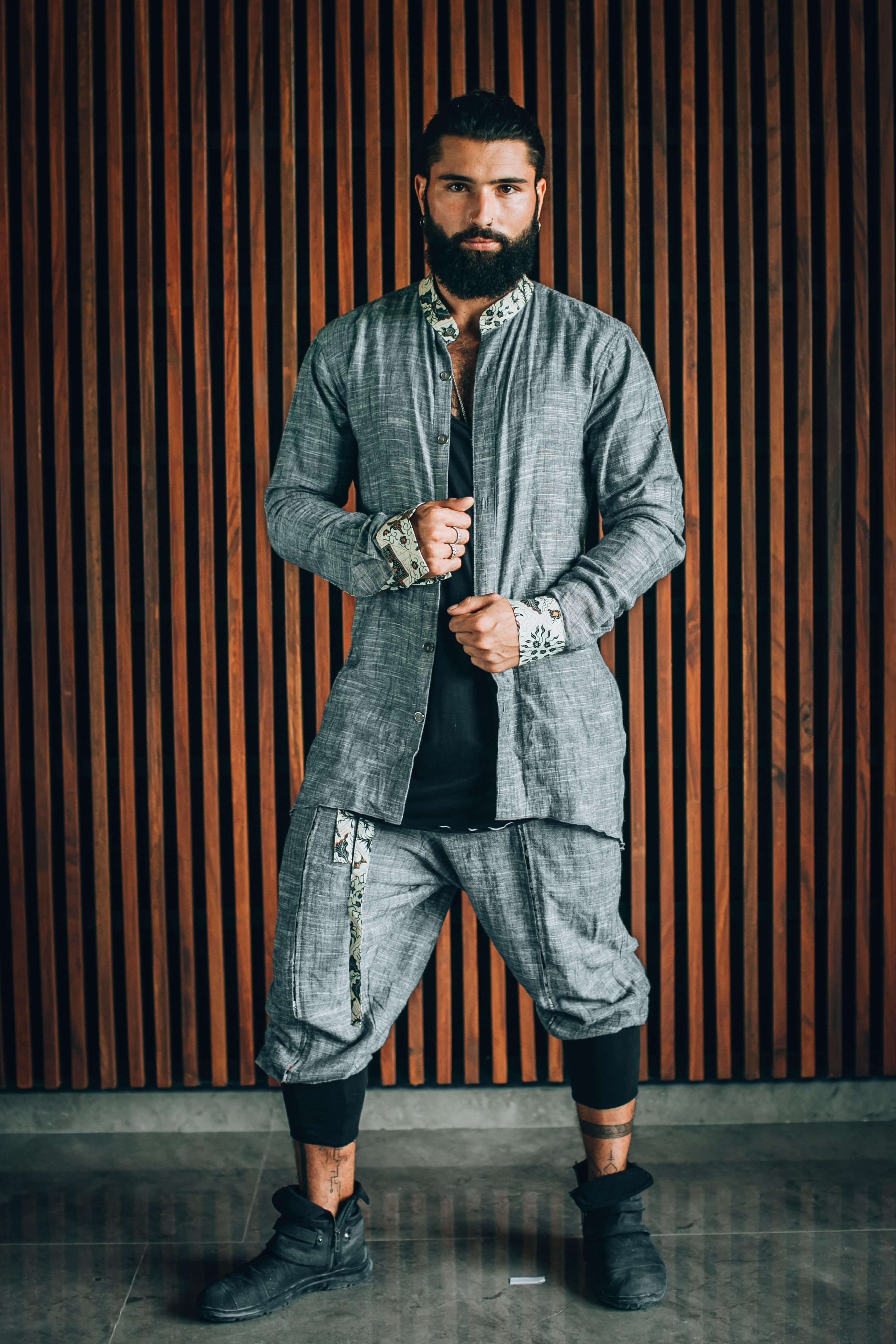 VALO Design Clothing Pants QI PANTS - Oriental Drop Crotch Linen Pants