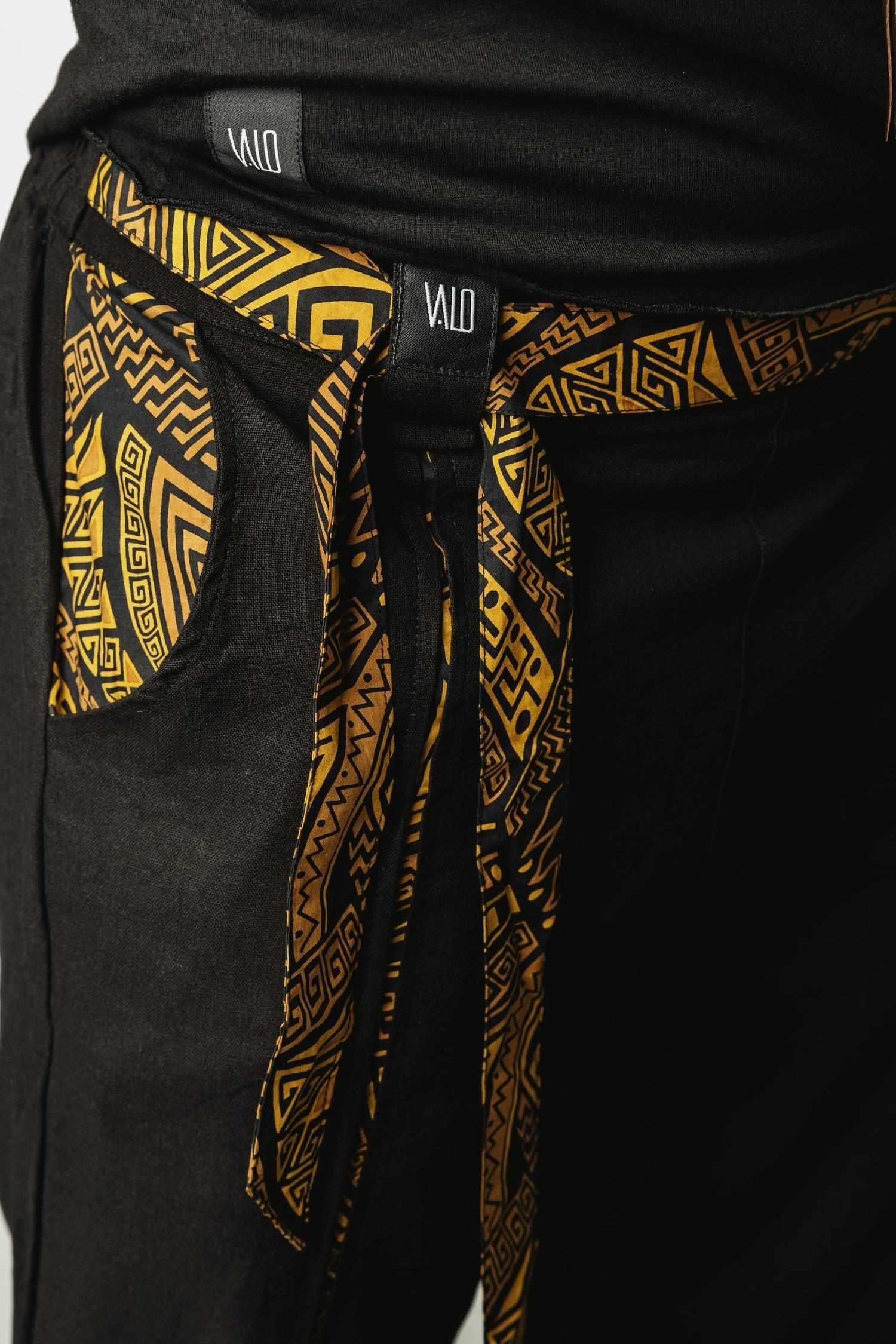 QI PANTS - Oriental Drop Crotch Linen Pants-Pants-VALO Design Clothing
