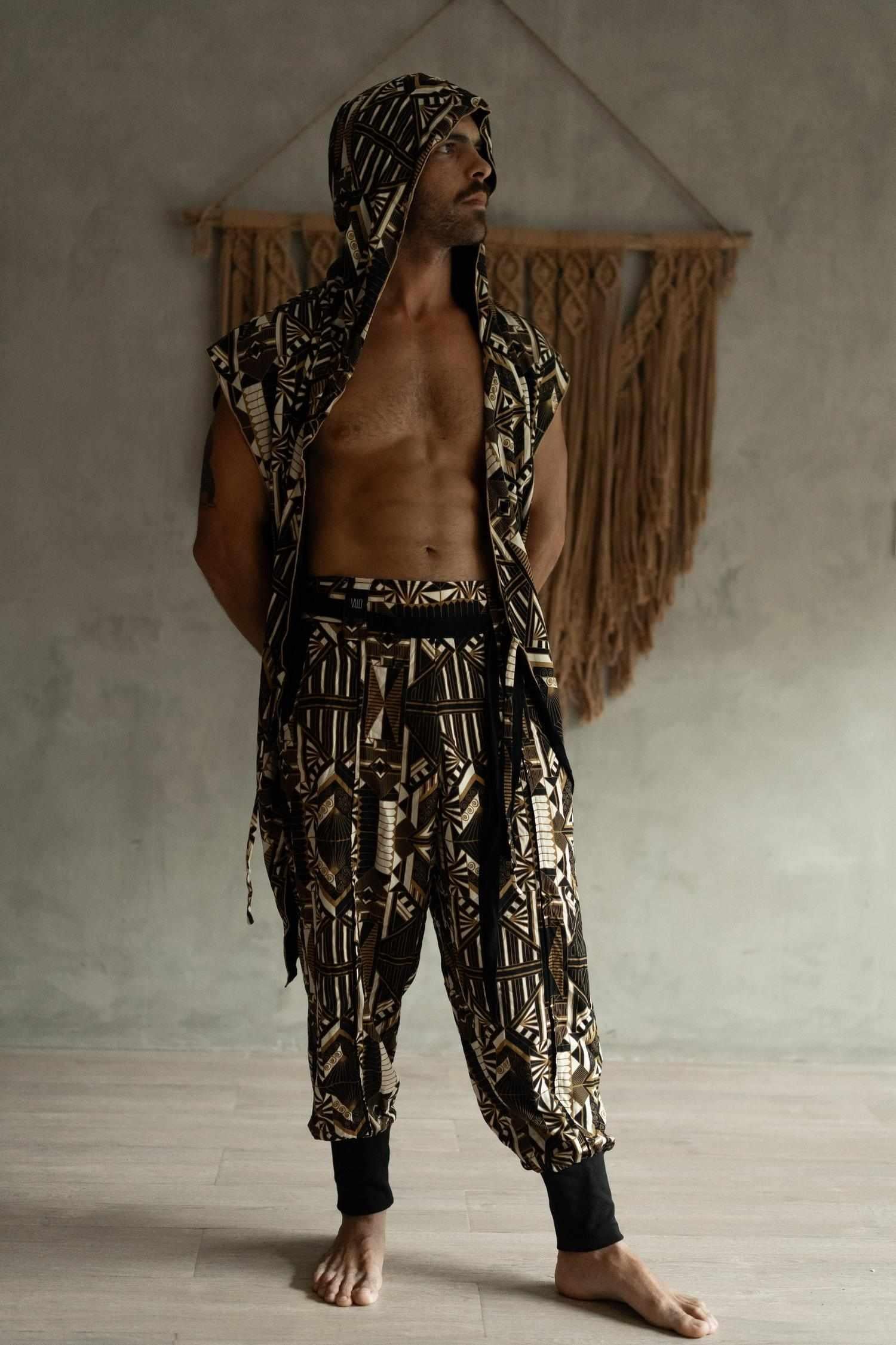 QI PANTS Prism - Oriental Print Art Tencel Pants-Pants-VALO Design Clothing