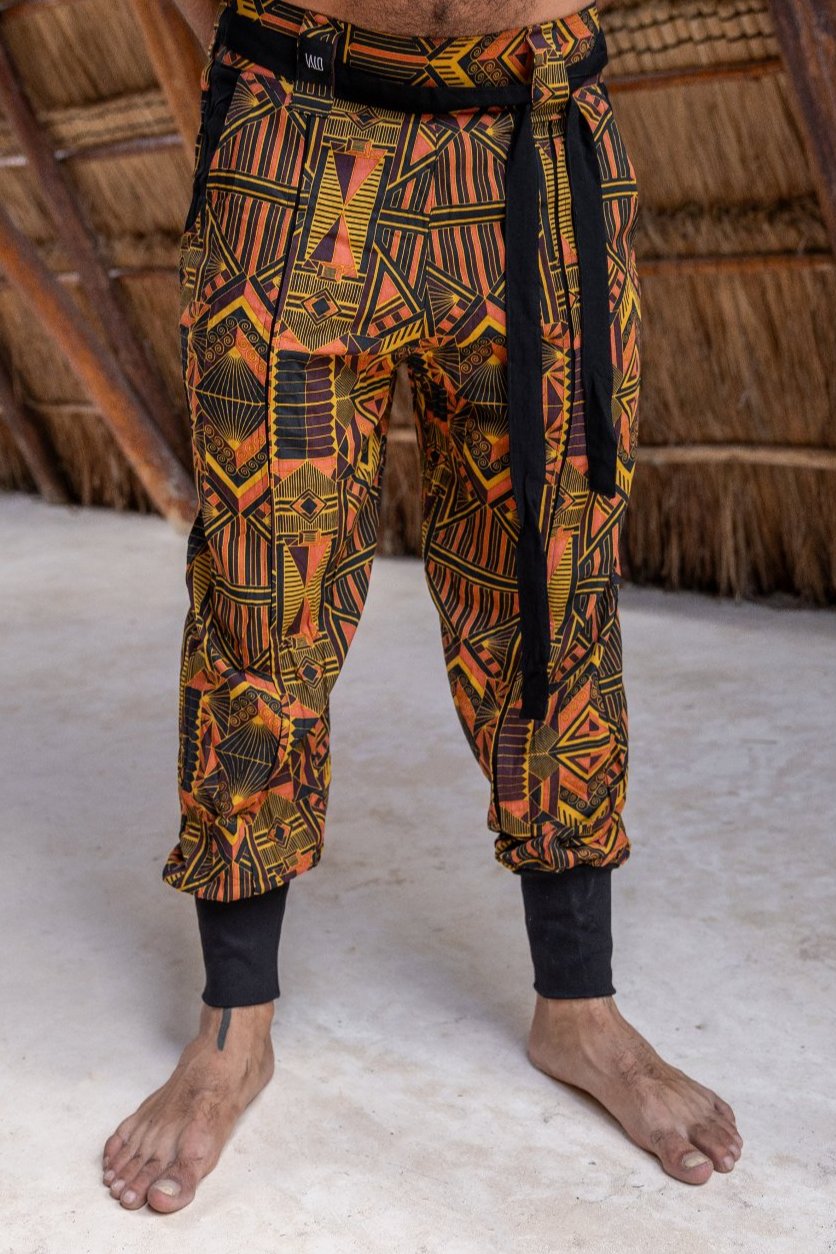 VALO Design Pants QI Prism - High quality drop crotch tencel pants inspired by the 20's ageless style combined with indigenous and sacred symbolism. Extremely comfortable with soft cotton ribbing on the legs.