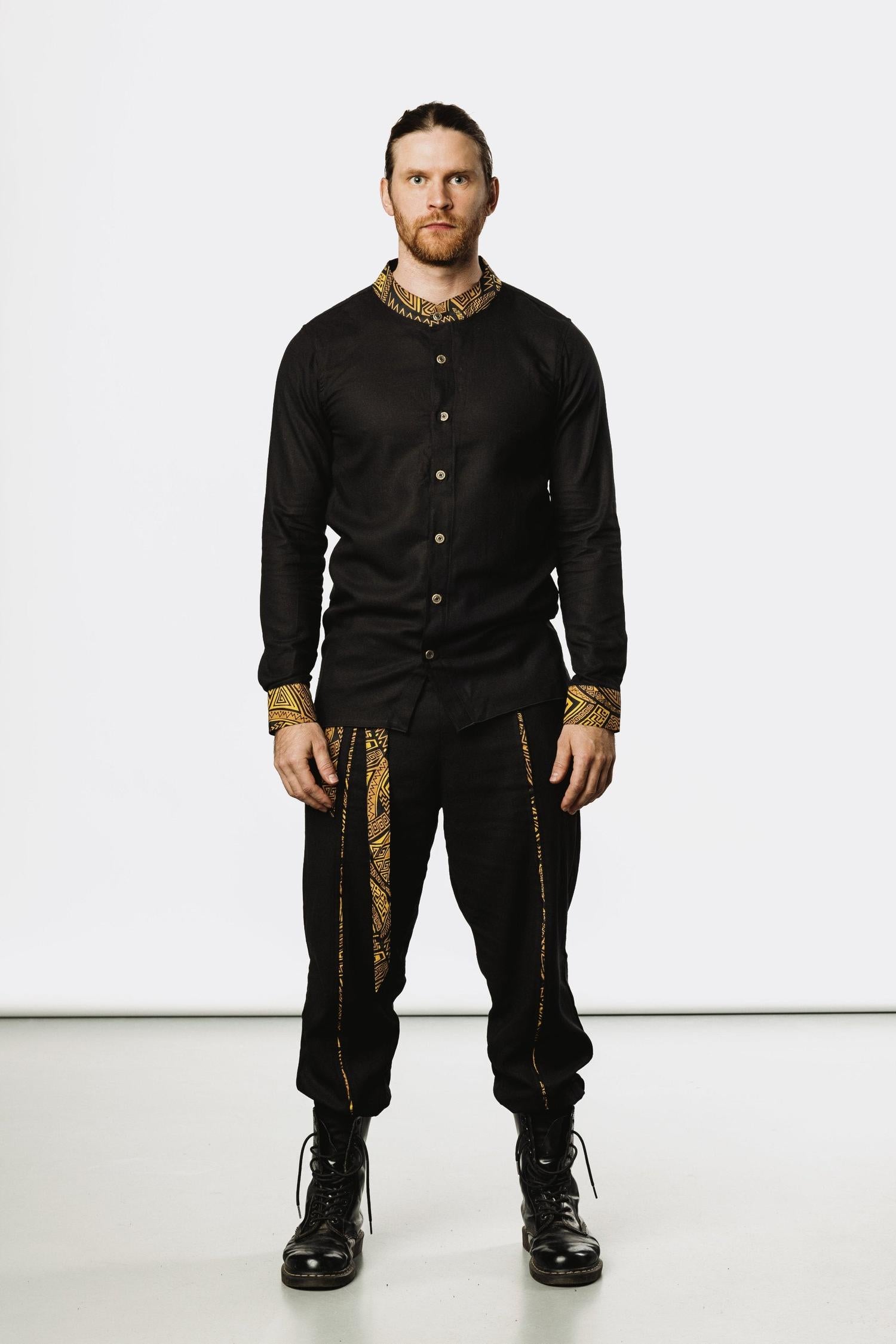 VALO Design Clothing Shirts QI SHIRT - A classic slim fit button up shirt with bali batik details and asymmetric cut