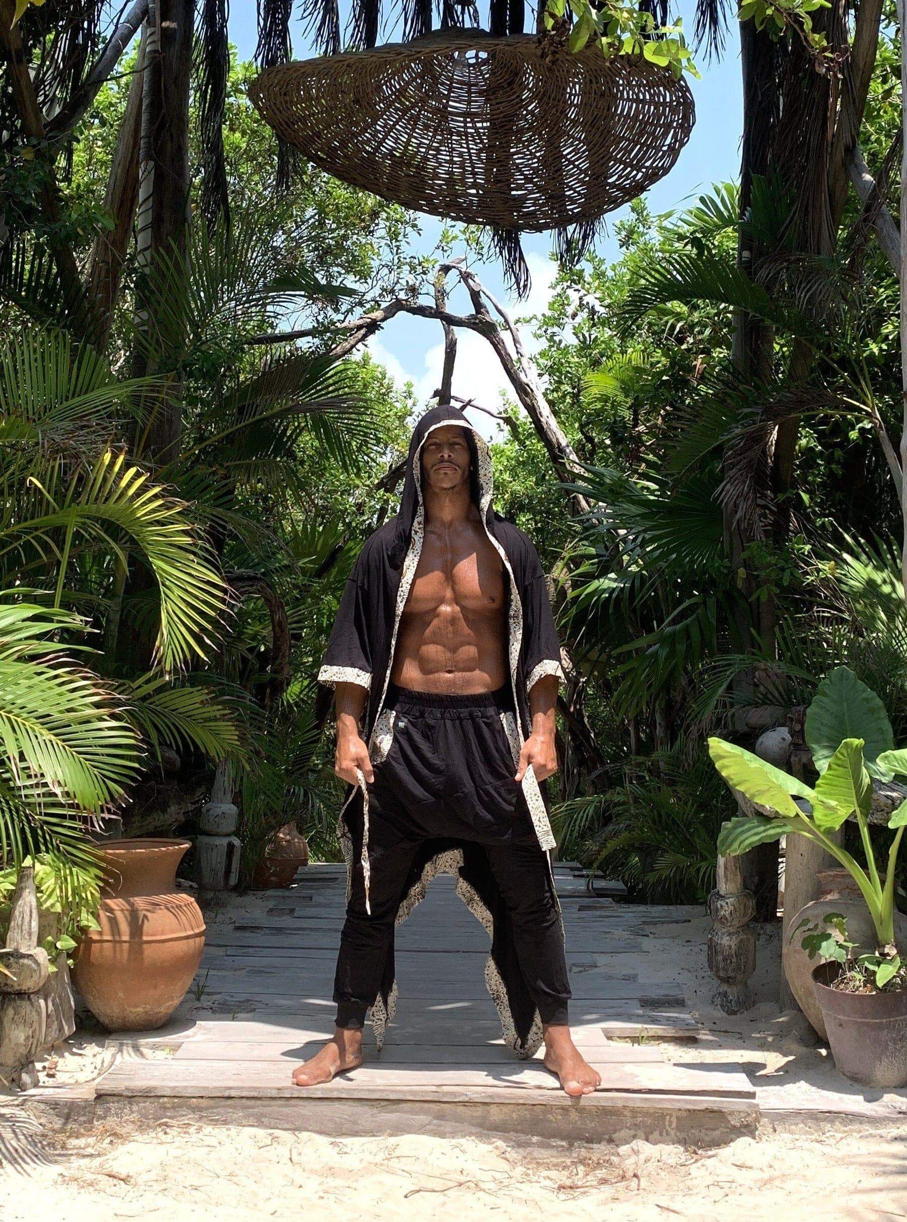 VALOdesigns Capes SHITAGI Black - Unique hooded bamboo kimono with tribal details