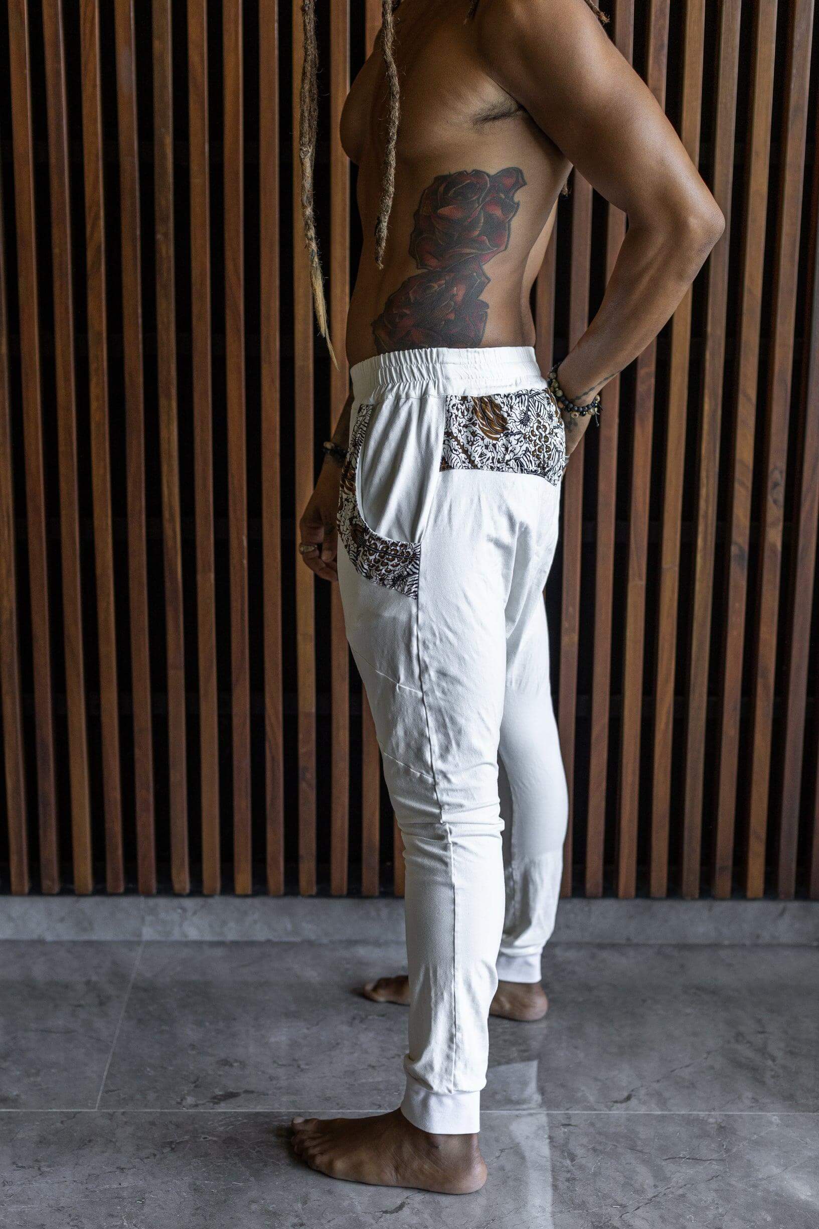 SHIVAJI - bamboo stretch slim leg drop crotch pants with unique details - VALO Design Clothing