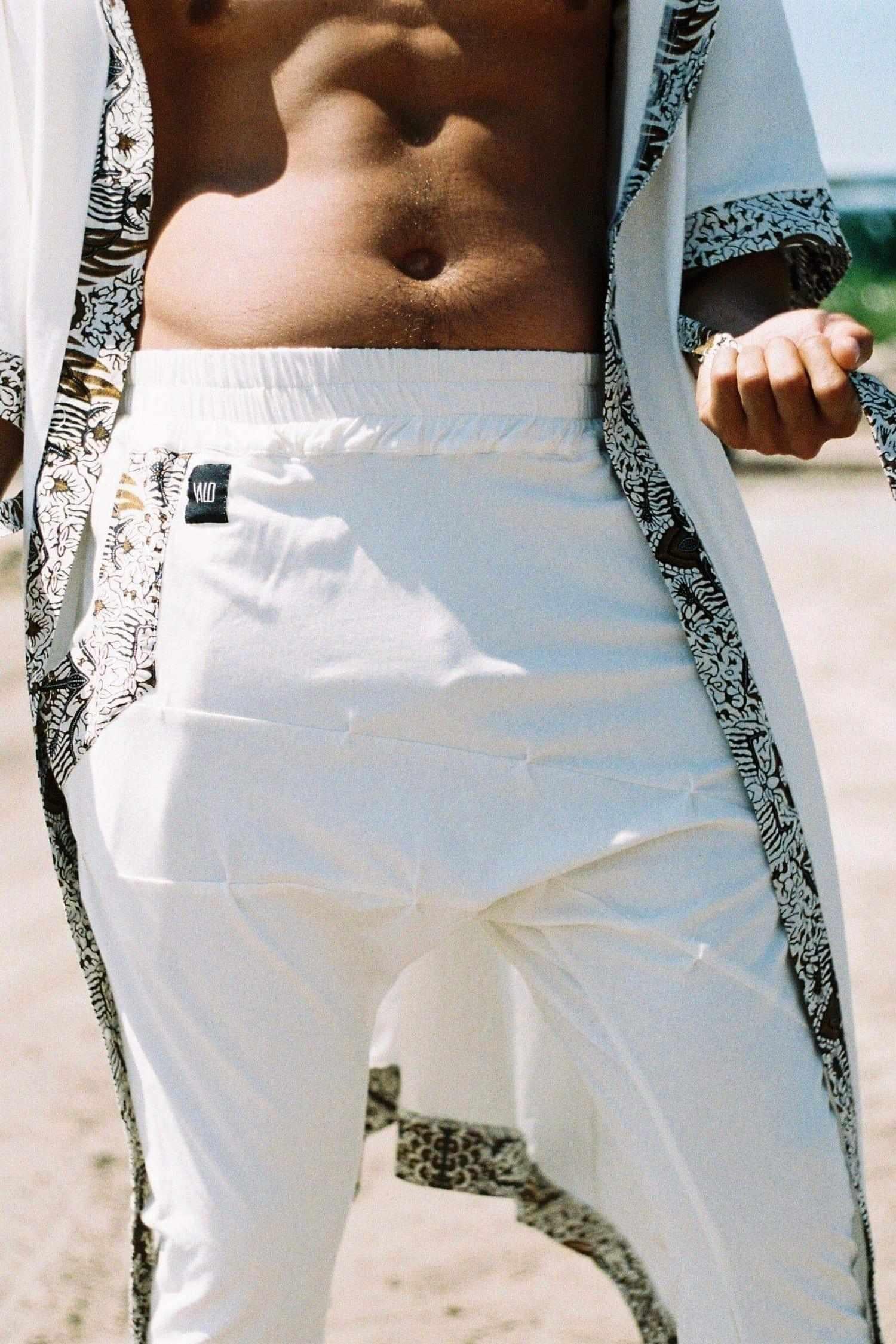 VALOdesigns Pants White / S/M SHIVAJI - bamboo stretch slim leg drop crotch pants with unique details