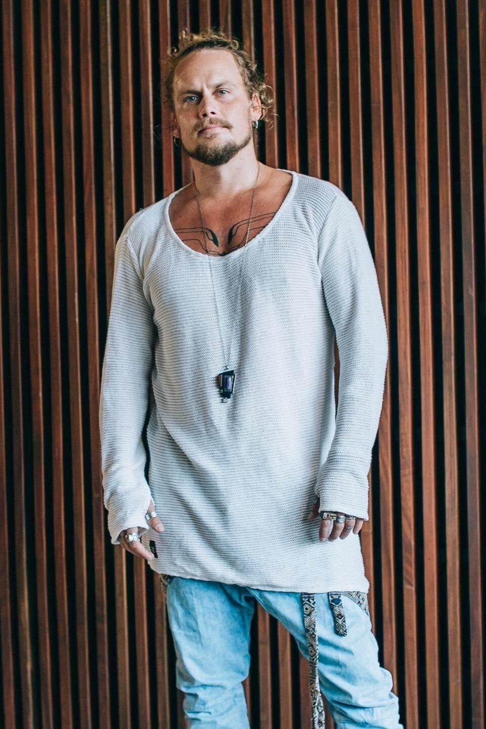 VALOdesigns Shirts S/M / White TULI Knit - Long sleeve deep v-neck asymmetric knit cotton shirt