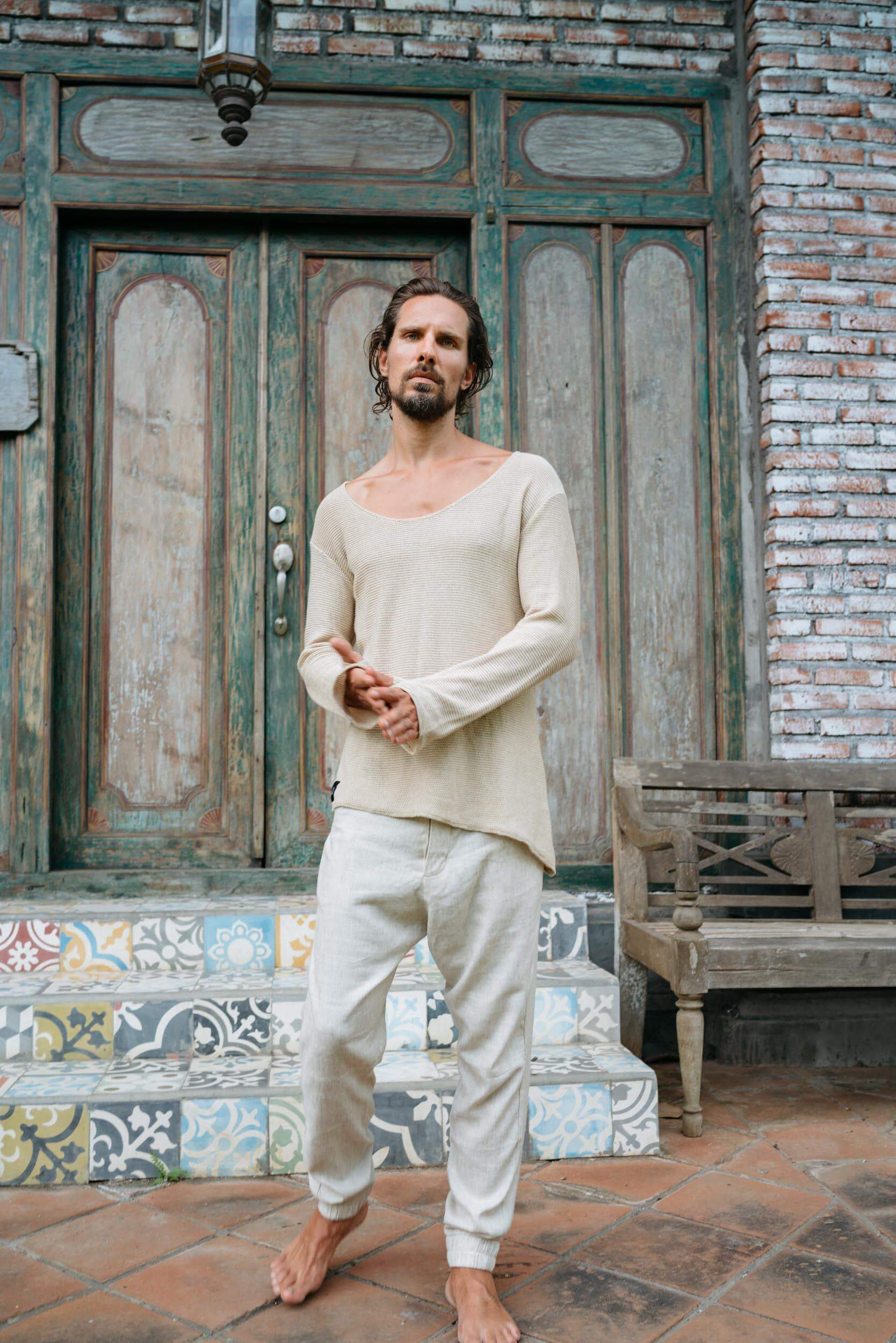 VALOdesigns Shirts TULI Knit - Long sleeve deep v-neck asymmetric knit cotton shirt