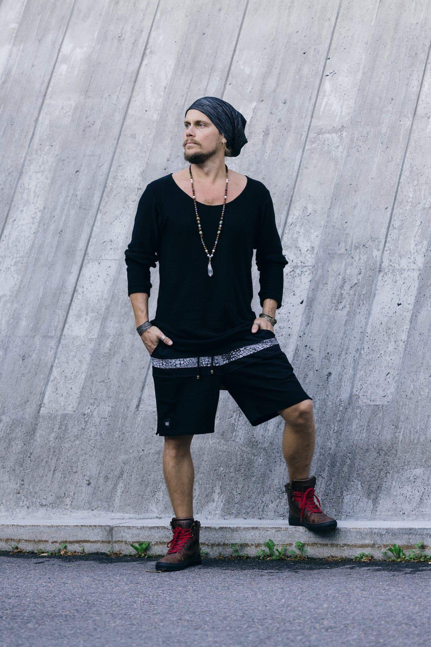 VALOdesigns Shirts TULI Knit - Long sleeve deep v-neck asymmetric knit cotton shirt