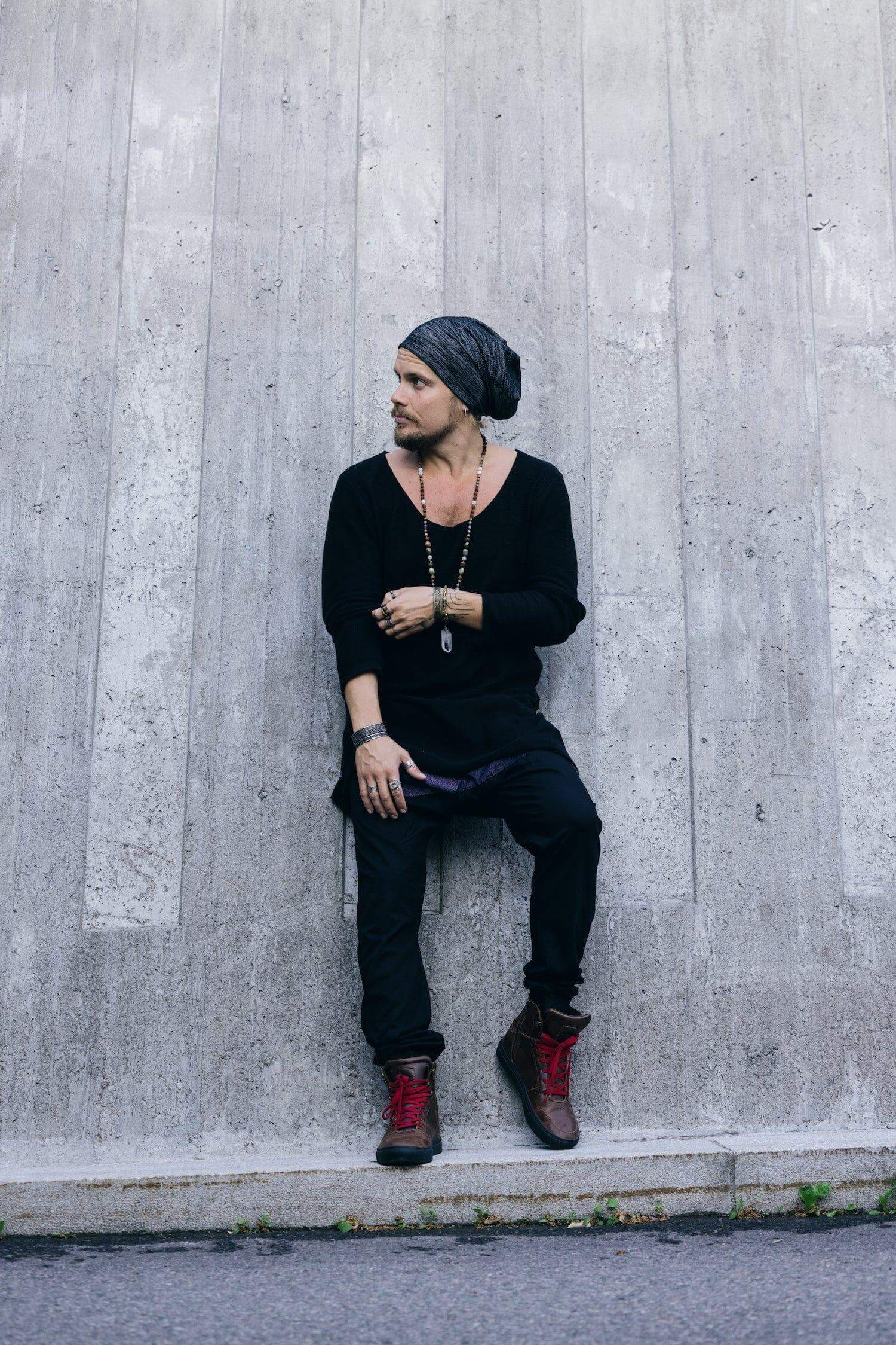 VALOdesigns Shirts S/M / Black TULI Knit - Long sleeve deep v-neck asymmetric knit cotton shirt