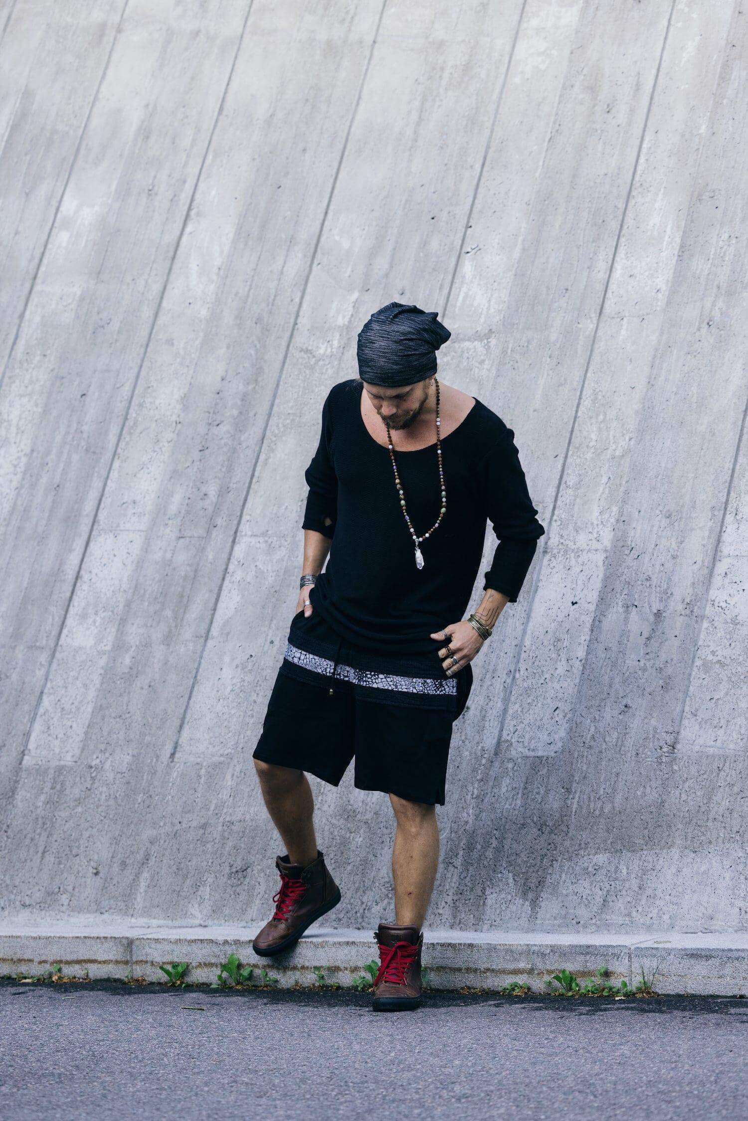 VALOdesigns Shirts TULI Knit - Long sleeve deep v-neck asymmetric knit cotton shirt