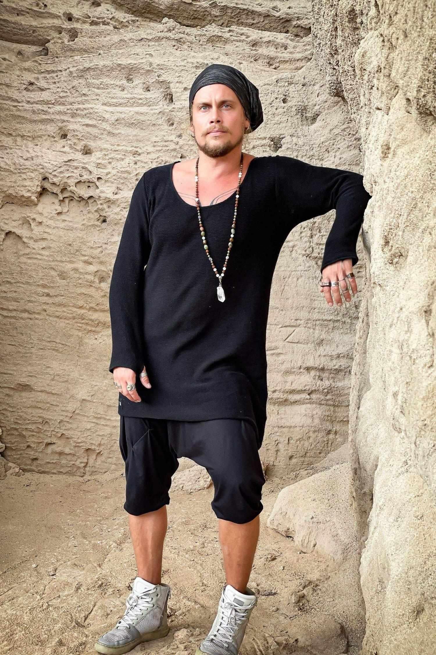 VALOdesigns Shirts TULI Knit - Long sleeve deep v-neck asymmetric knit cotton shirt