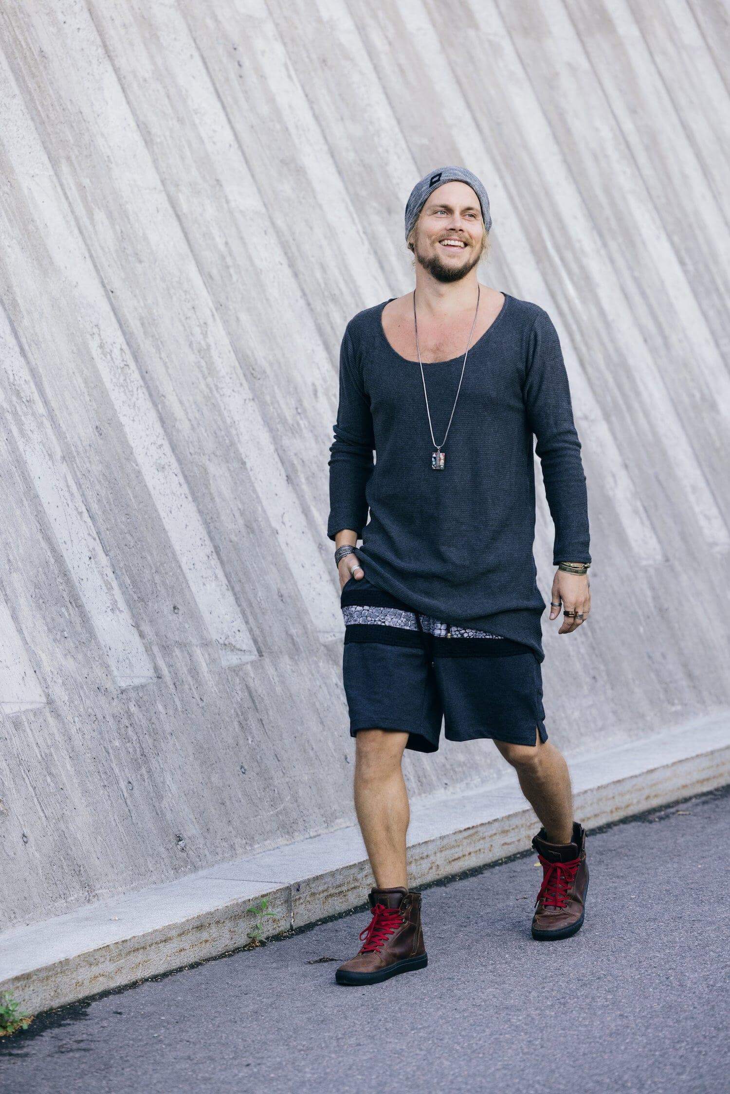 VALOdesigns Shirts S/M Unisex / Dark Grey TULI Knit - Long sleeve deep v-neck asymmetric knit cotton shirt