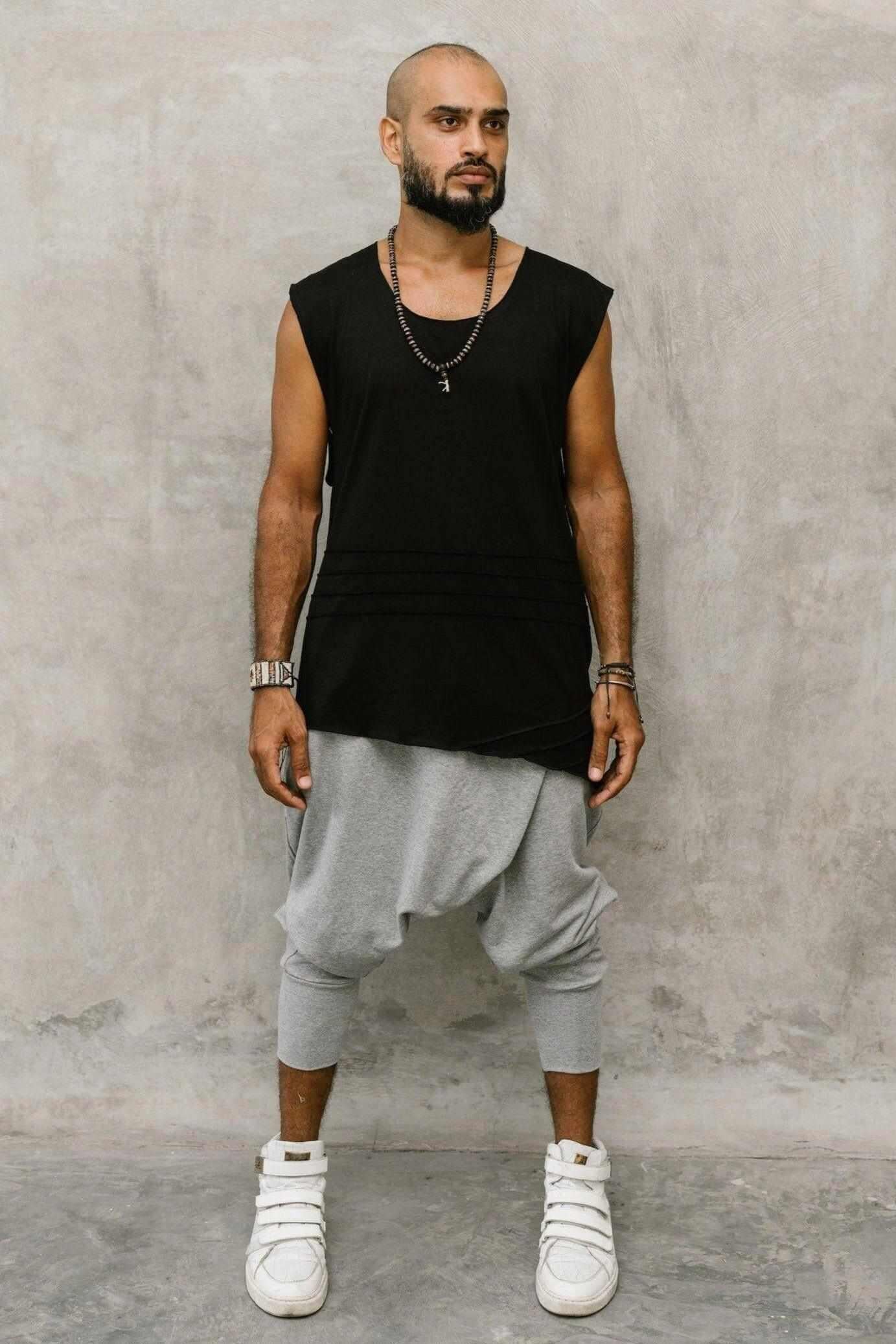 VALO Design URBAN Ninja Misty Grey - Harem drop crotch trousers from high quality 100% cotton