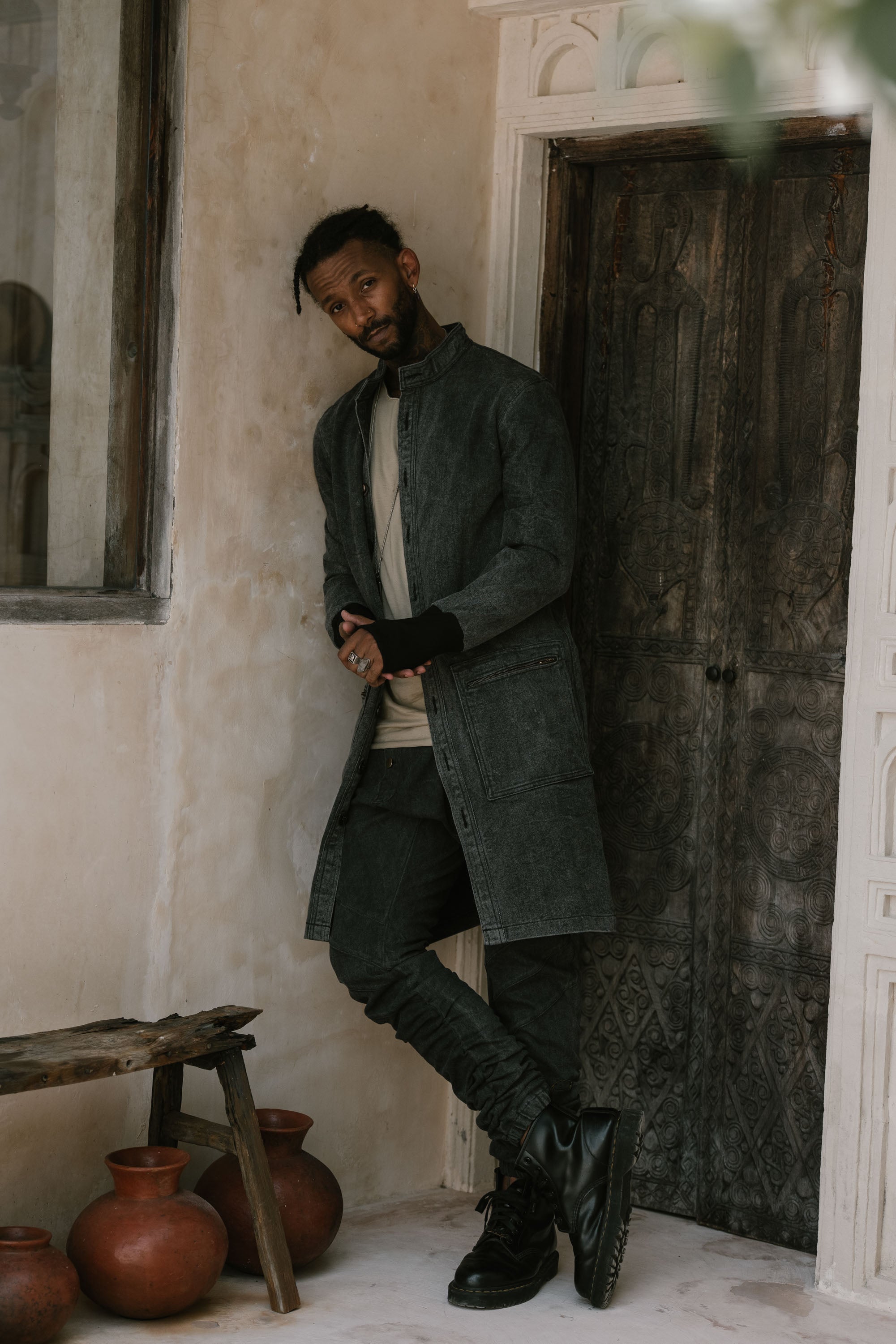 USKO Jacket - Stonewashed Denim Jacket with Nehru Collar