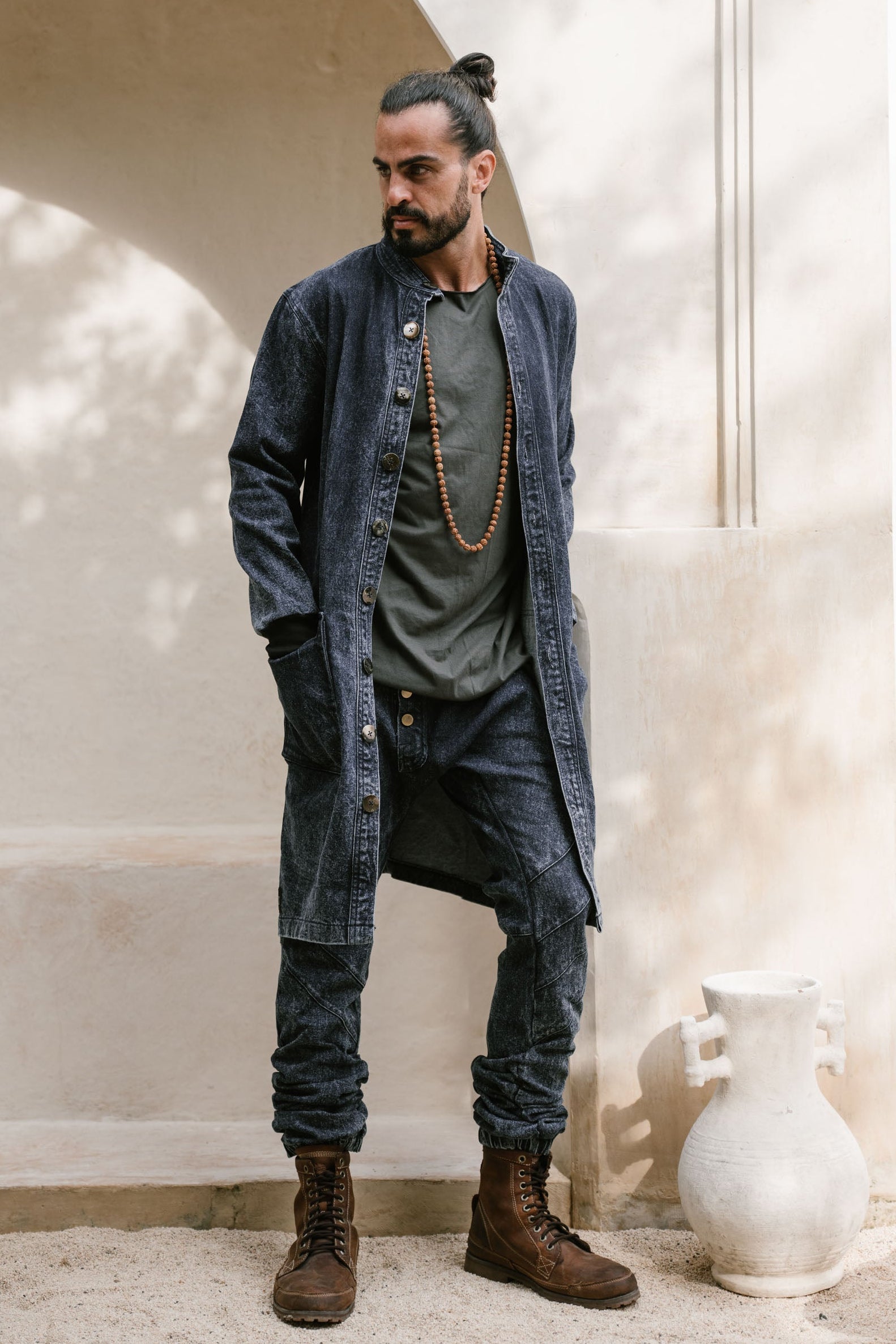 USKO Jacket - Stonewashed Denim Jacket with Nehru Collar