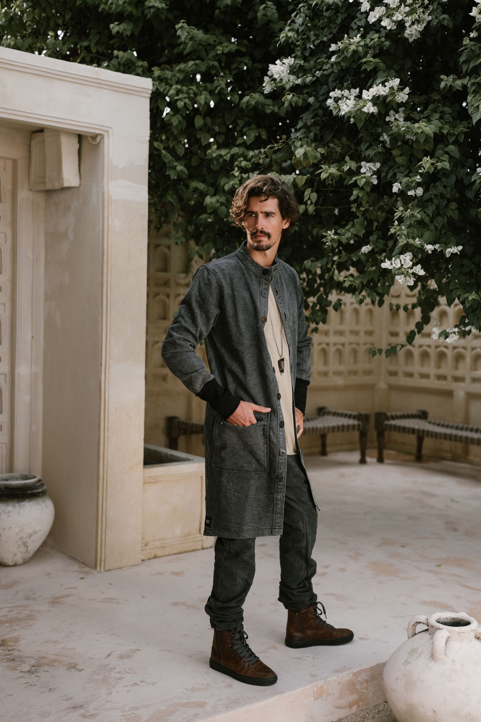 USKO Jacket - Stonewashed Denim Jacket with Nehru Collar