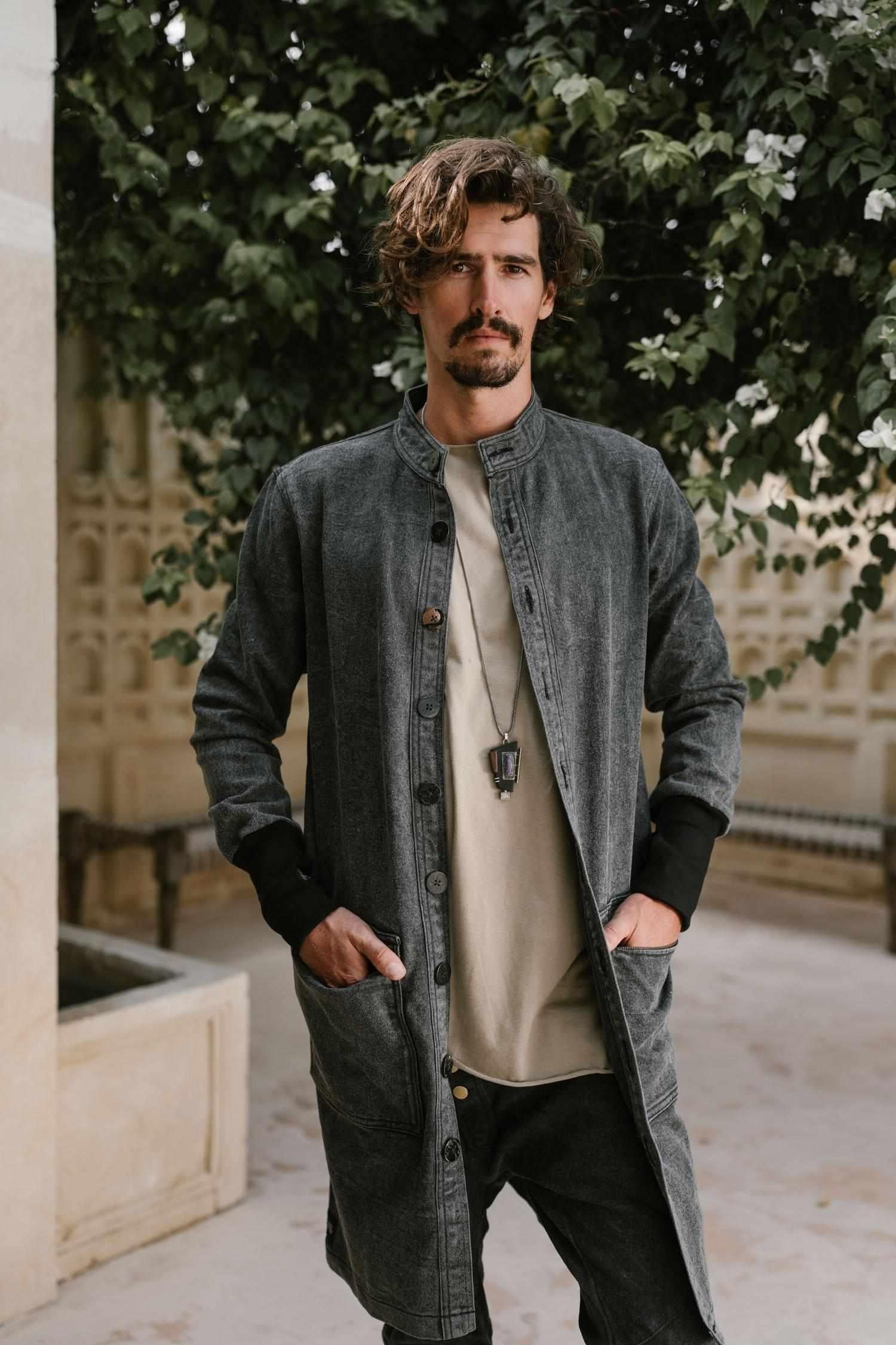 USKO Jacket - Stonewashed Denim Jacket with Nehru Collar
