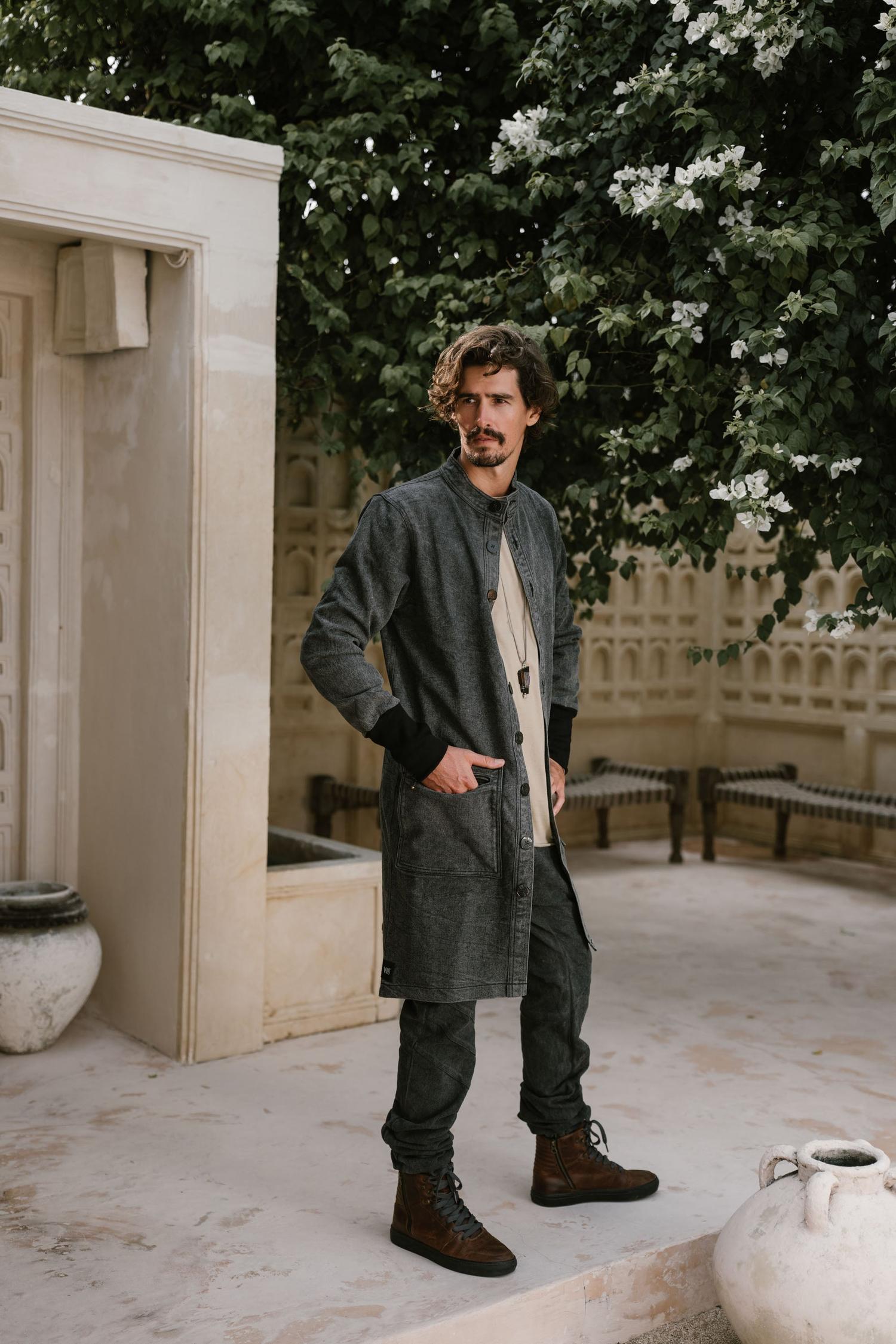 USKO Jacket - Stonewashed Denim Jacket with Nehru Collar