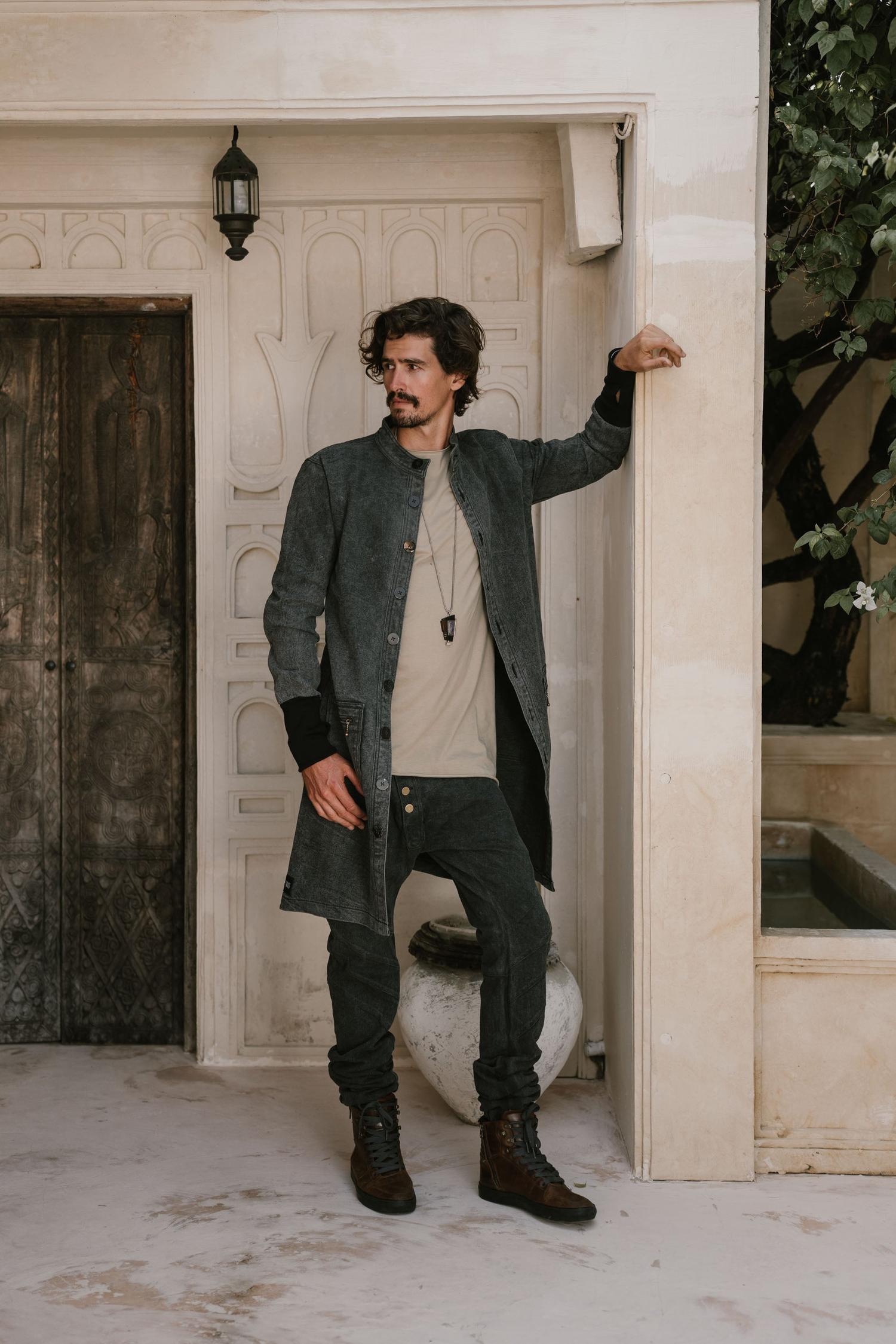 USKO Jacket - Stonewashed Denim Jacket with Nehru Collar