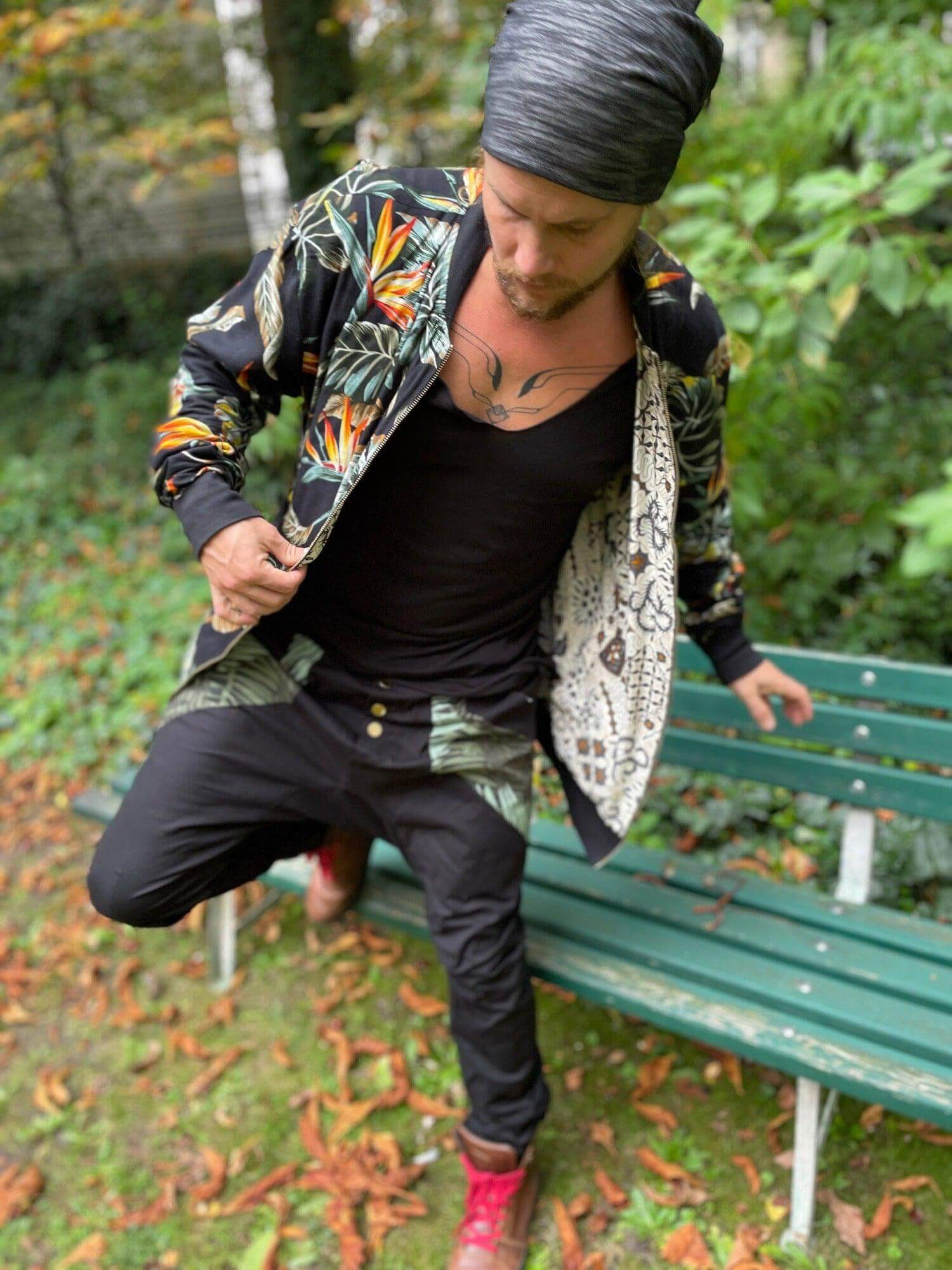 VALOdesigns Jackets S/M / Tropical Flower / Cream Batik VALO BOMBER - Reversible multicolor cotton bomber zipper jacket with unique print