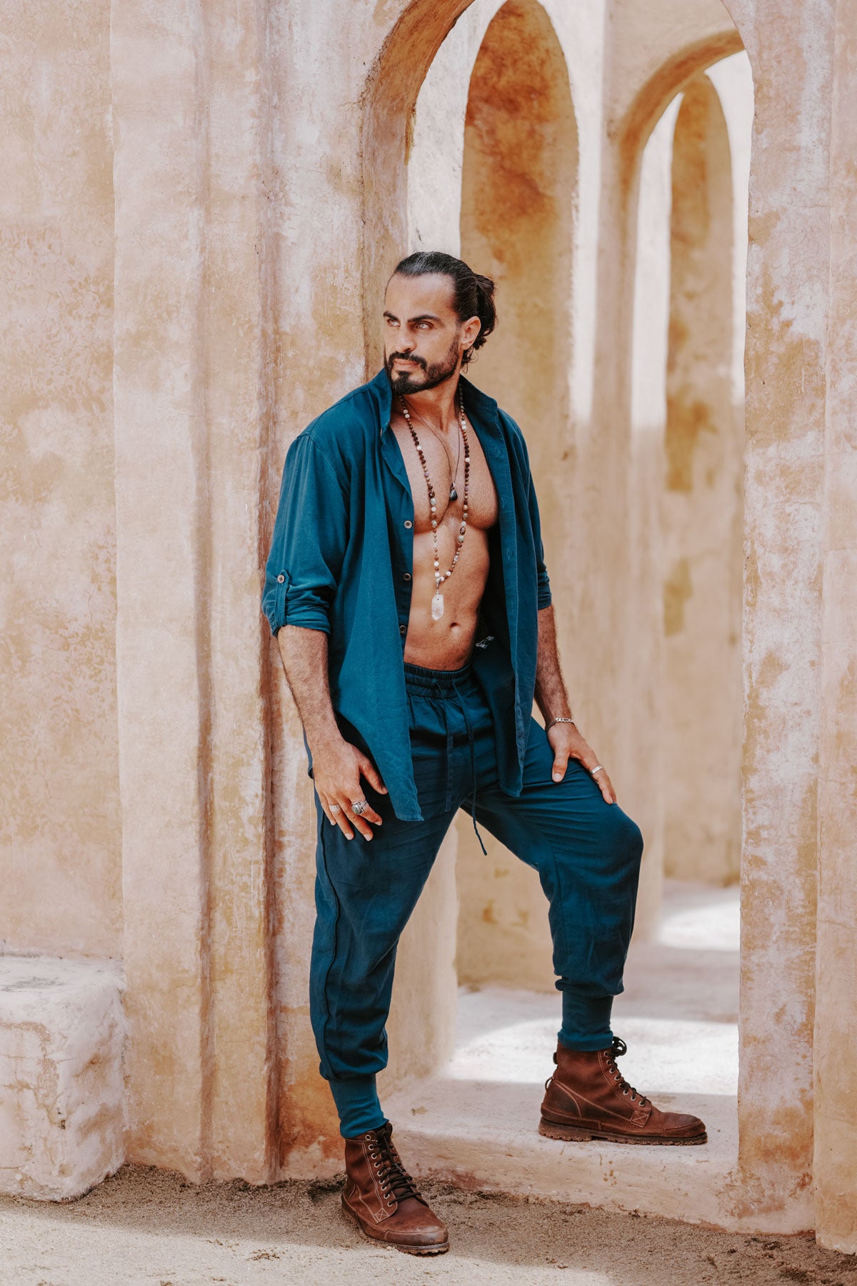 KOKO Outfit Navy Blue - Oriental Linen Shirt & Pants