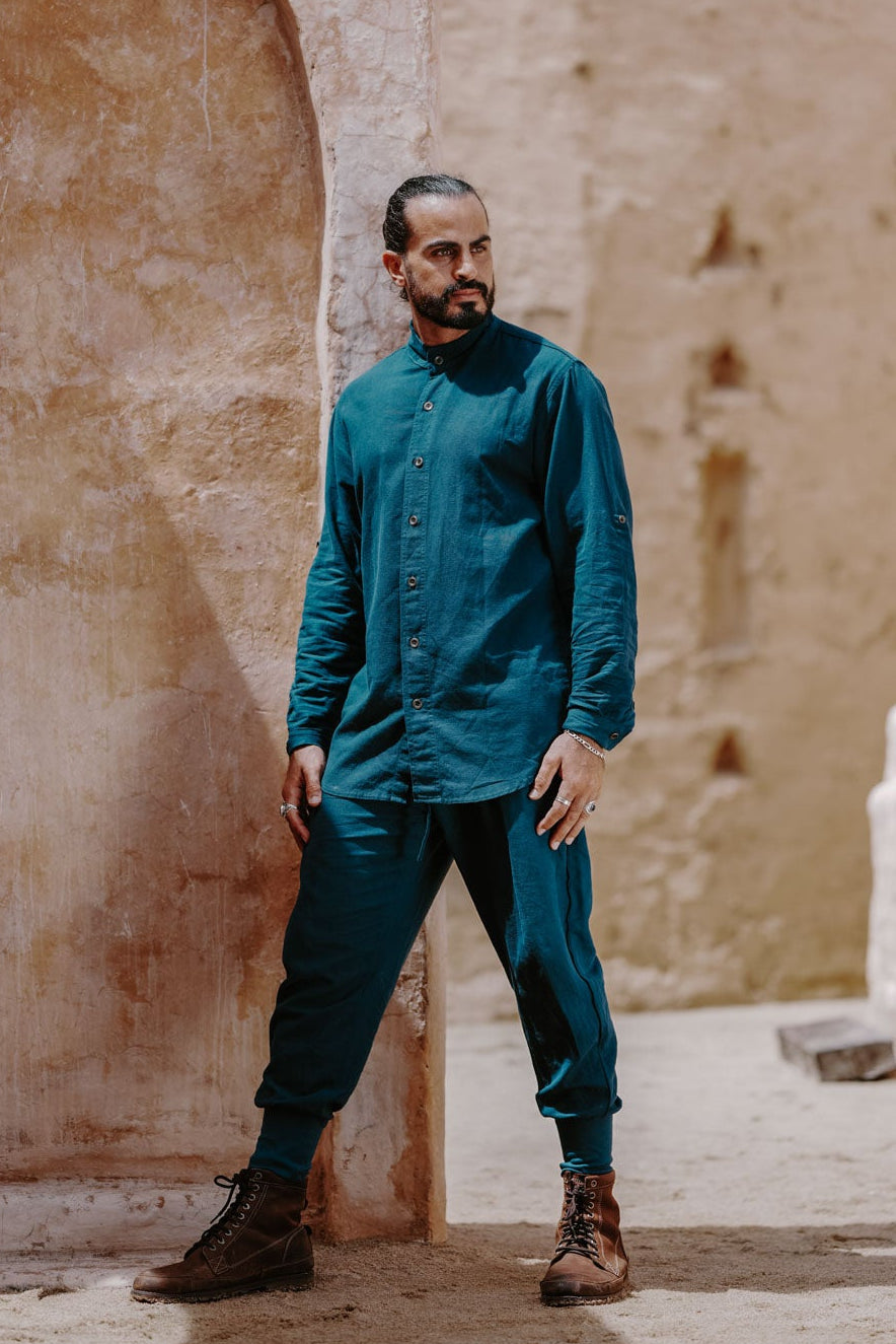 KOKO Outfit Navy Blue - Oriental Linen Shirt and Pants