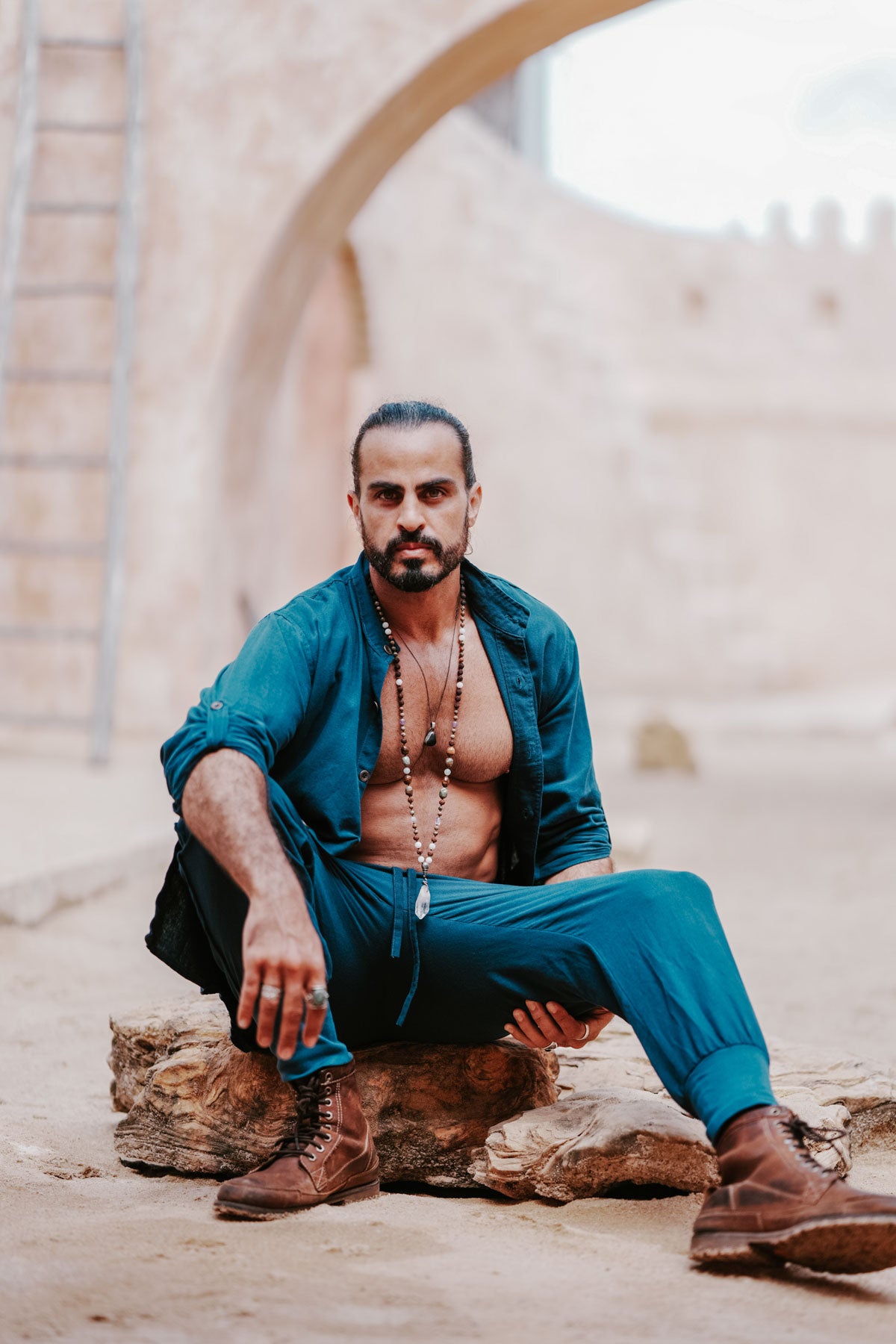 KOKO Outfit Navy Blue - Oriental Linen Shirt and Pants