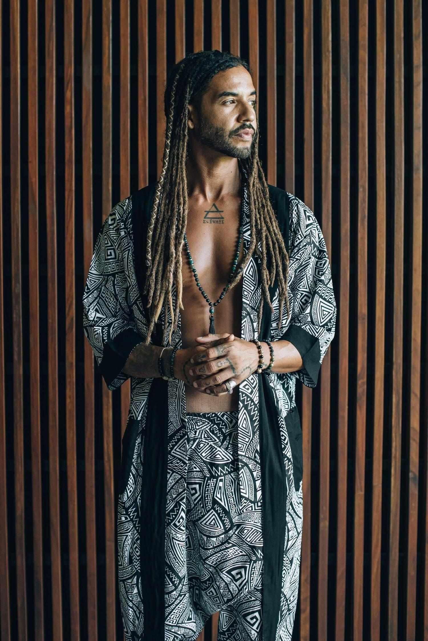 VALO Design Clothing VALO SPIRIT Black & White Tribal - elegant & unique cotton kimono cardigan