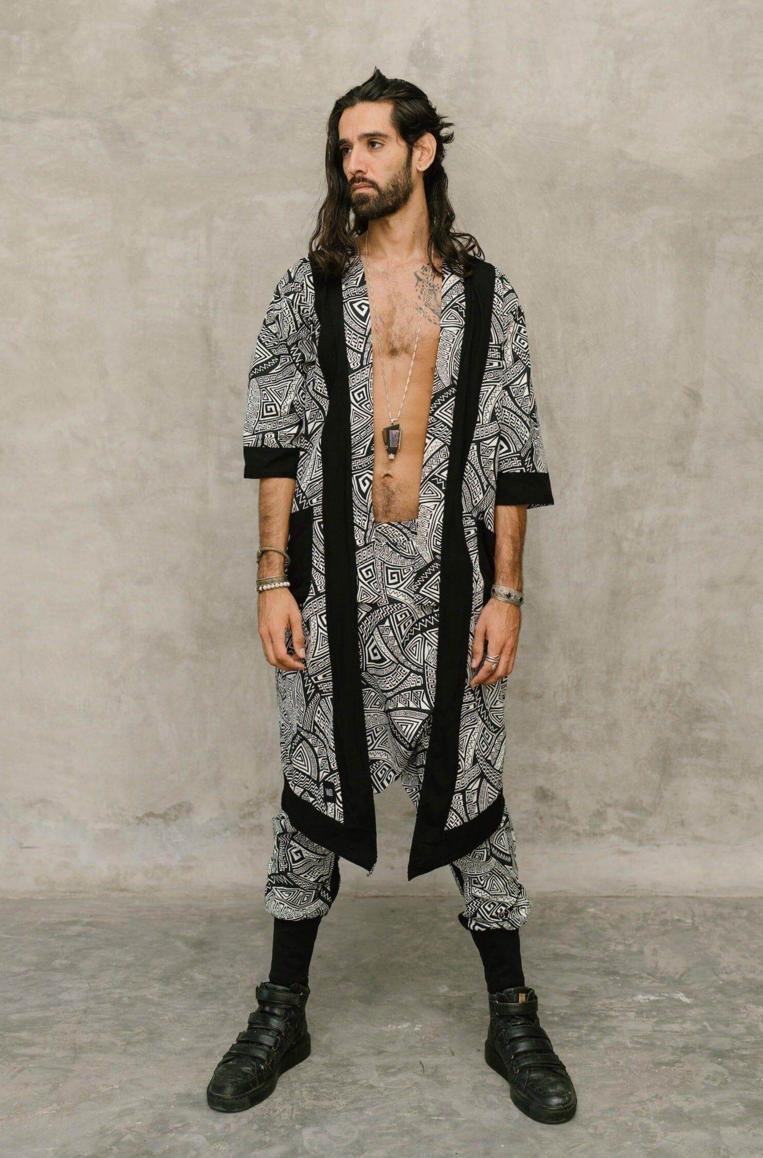 VALO Design Clothing VALO SPIRIT Black & White Tribal - elegant & unique cotton kimono cardigan