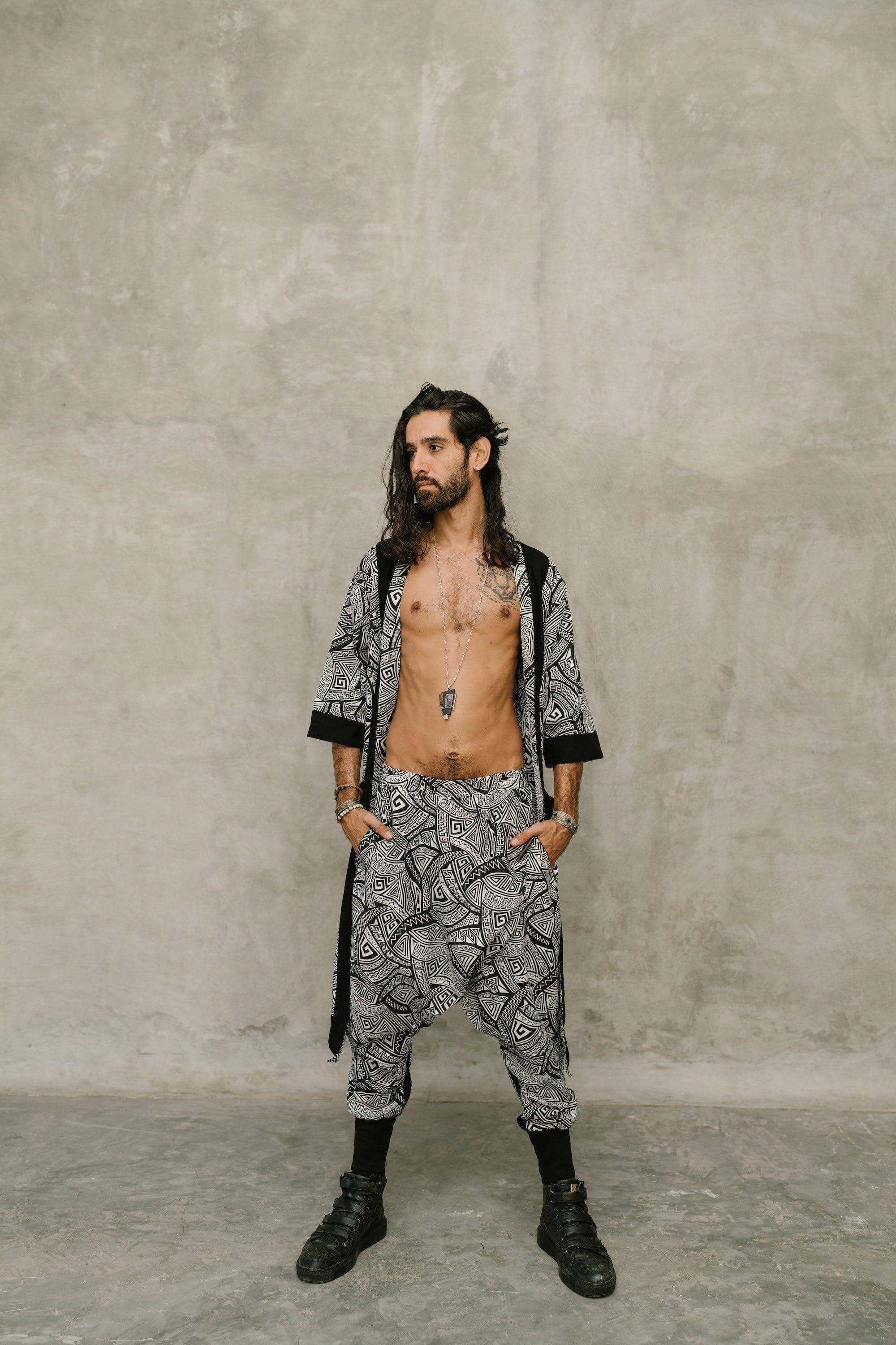 VALO Design Clothing Capes Blue Geometric VALO SPIRIT Black & White Tribal - elegant & unique cotton kimono cardigan